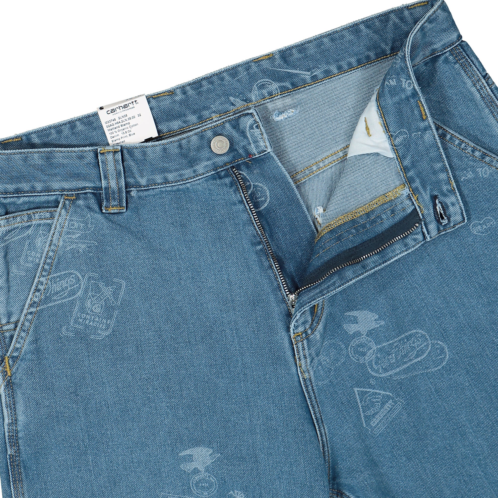 Carhartt WIP Stamp Pant Maitland Stamp Print, Blue Bleached Jeans Detailfoto | Overkill