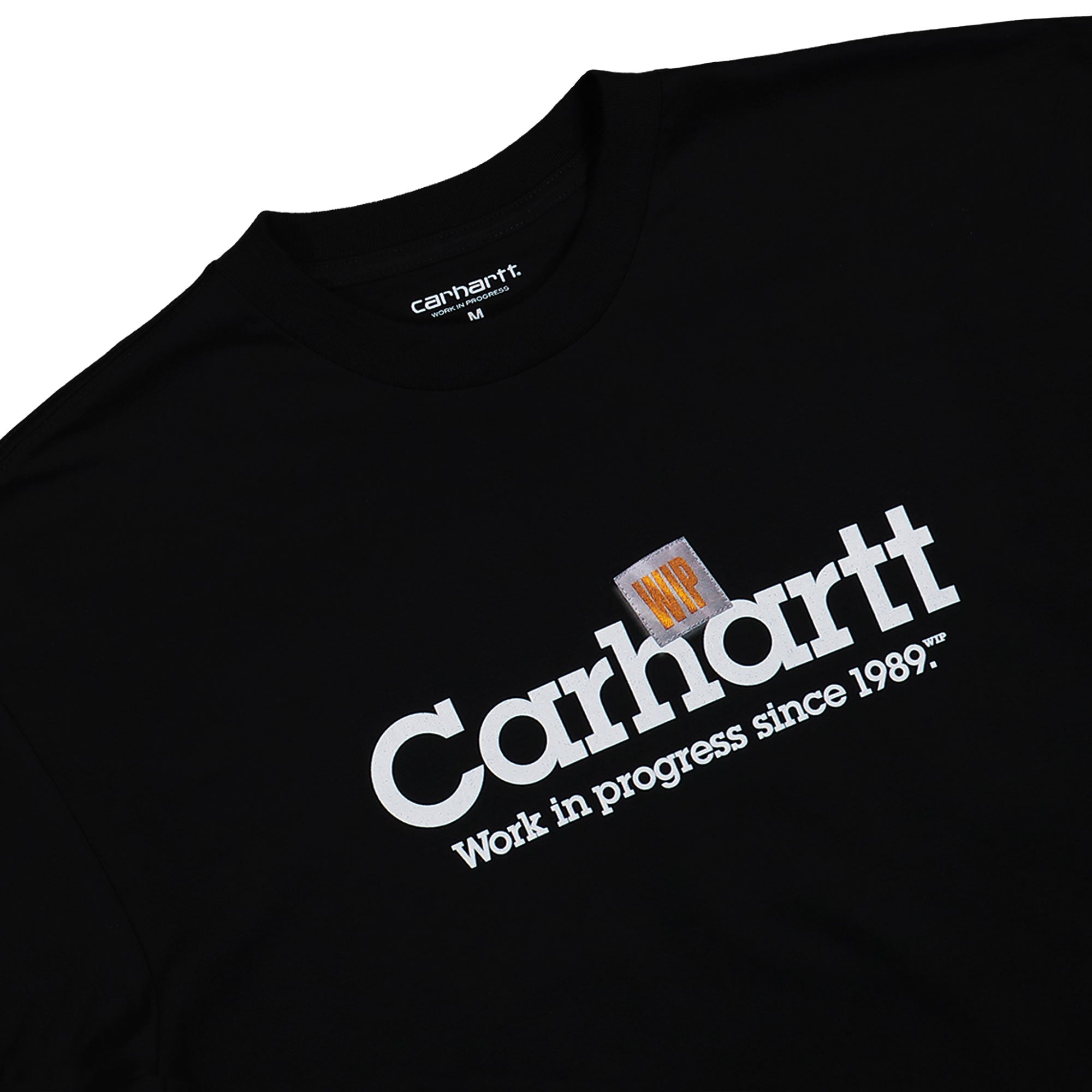 Carhartt WIP S/S Label Script T-Shirt Black / Stone Canvas T-Shirts Close-up | Overkill