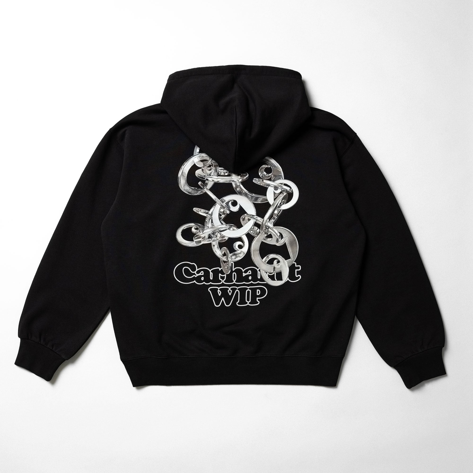 Carhartt WIP Hooded Charm Link Sweat Black / Silver / Stone Washed Hoodies Close-up | Overkill
