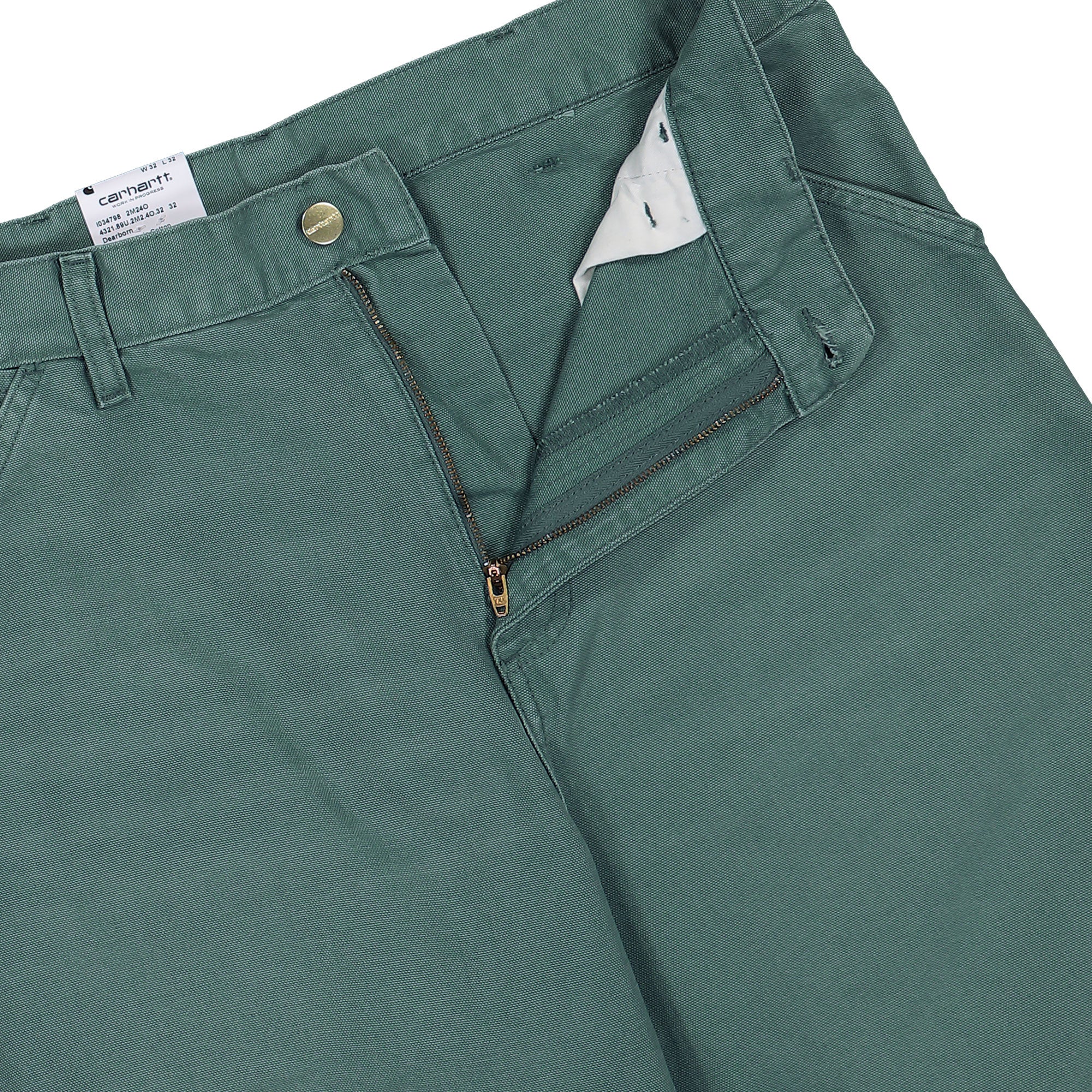 Carhartt WIP Single Knee Pant Silver Pine Stone Canvas Jeans I034798.2M2.4O.32 Detail View 1 | Overkill