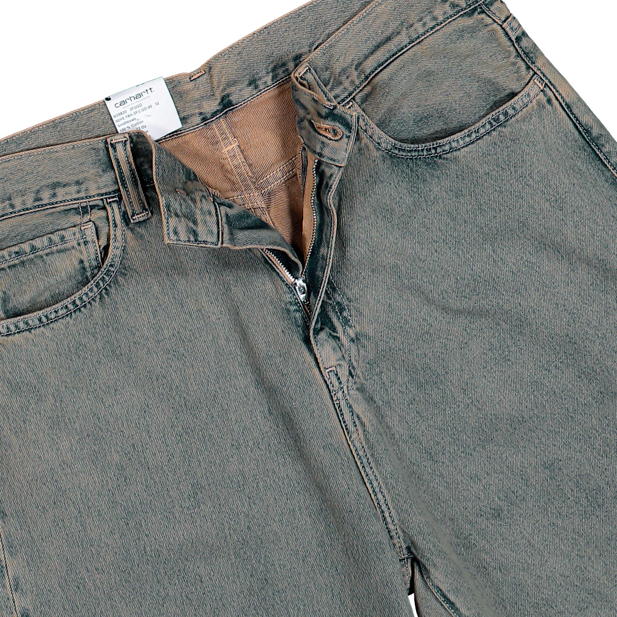 Carhartt WIP Landon Pant Blue / Leather / Garment Dyed Jeans I035820.3FUGD.00 Detail View 1 | Overkill