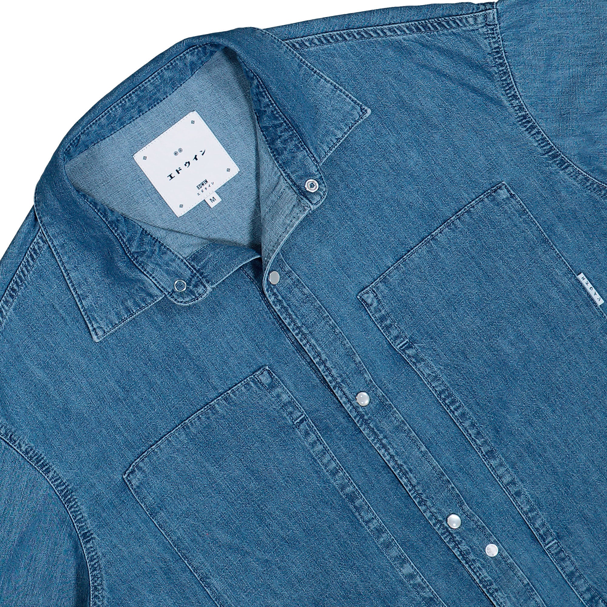 Edwin Workman LS Shirt Blue Light Stone Washed Denim Shirt I036464.01.47.03 Detailfoto | Overkill