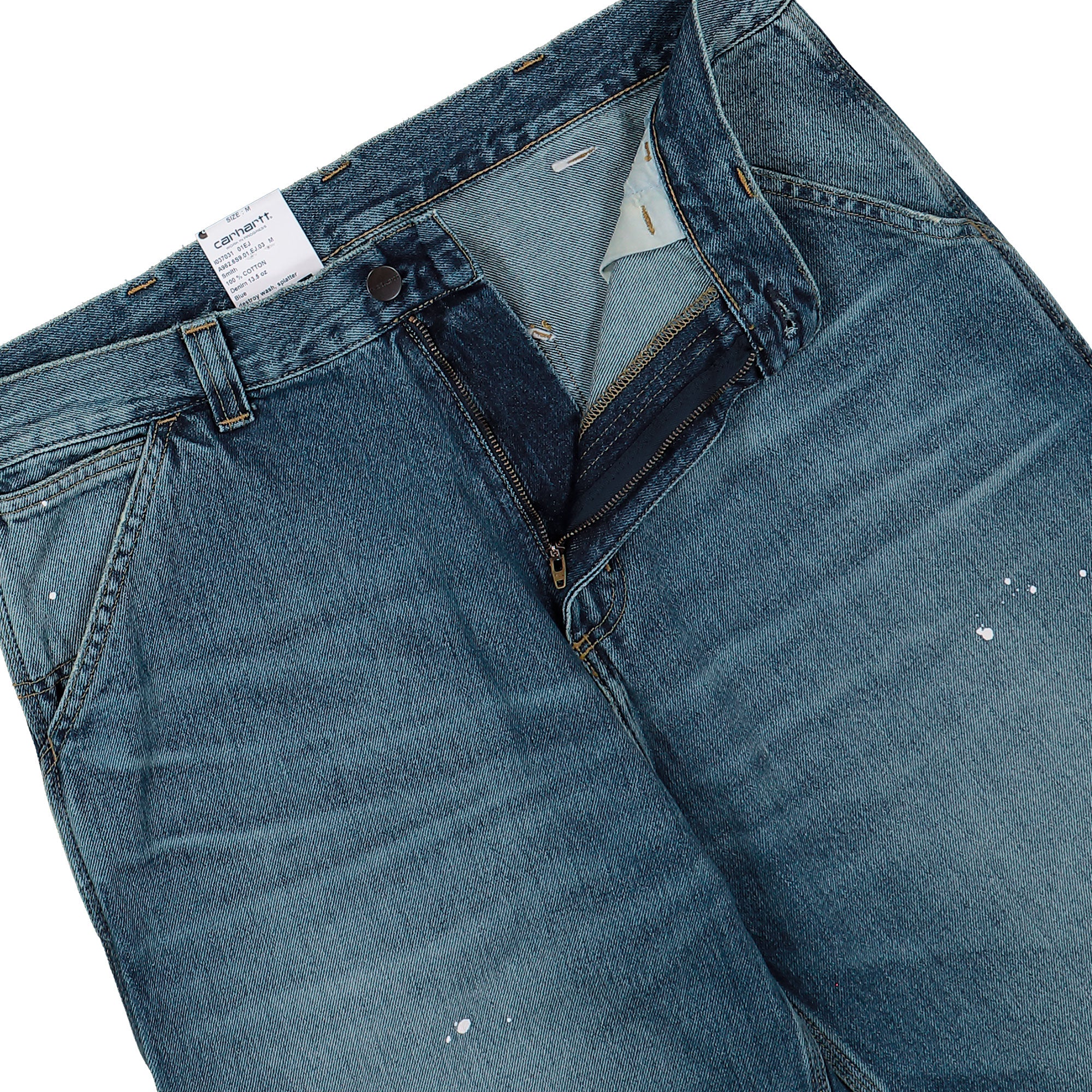 Carhartt WIP OG Single Knee Pant Blue Destroy Wash / Splatter Jeans I037031.01.EJ.03 Detail View 1 | Overkill