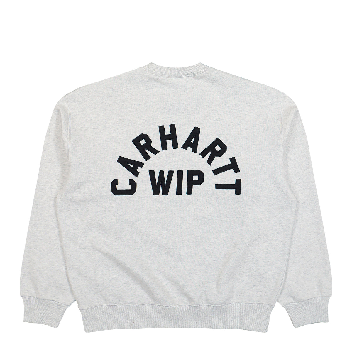 Carhartt WIP Arch Script Sweat Ash Heather / Dark Navy Stone Washed Sweater I037266.11T.06.03 Close-up | Overkill