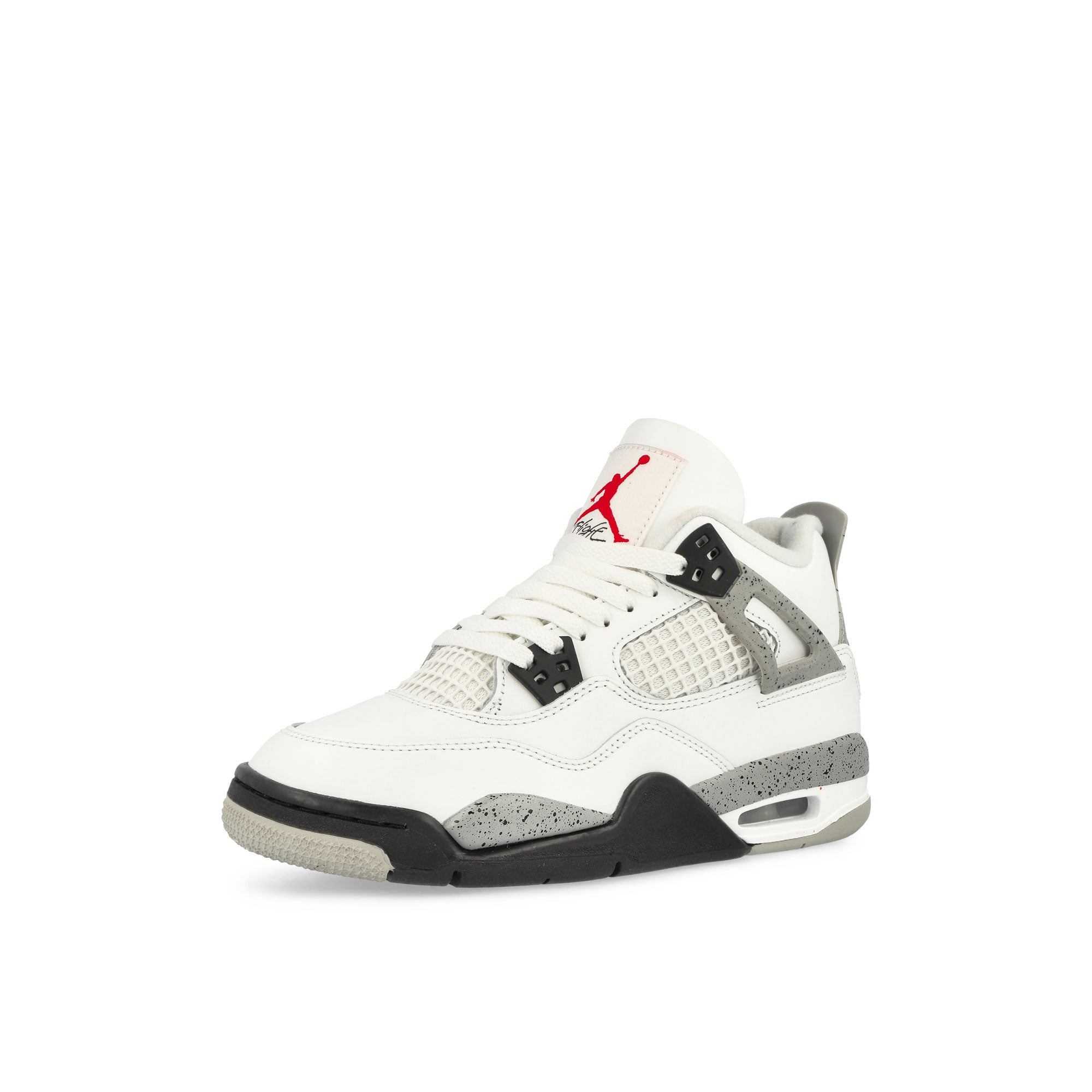 Jordan 4 Retro GS Summit White / Fire Red - Cement Grey - Black Low Top Sneakers Close Up | Overkill