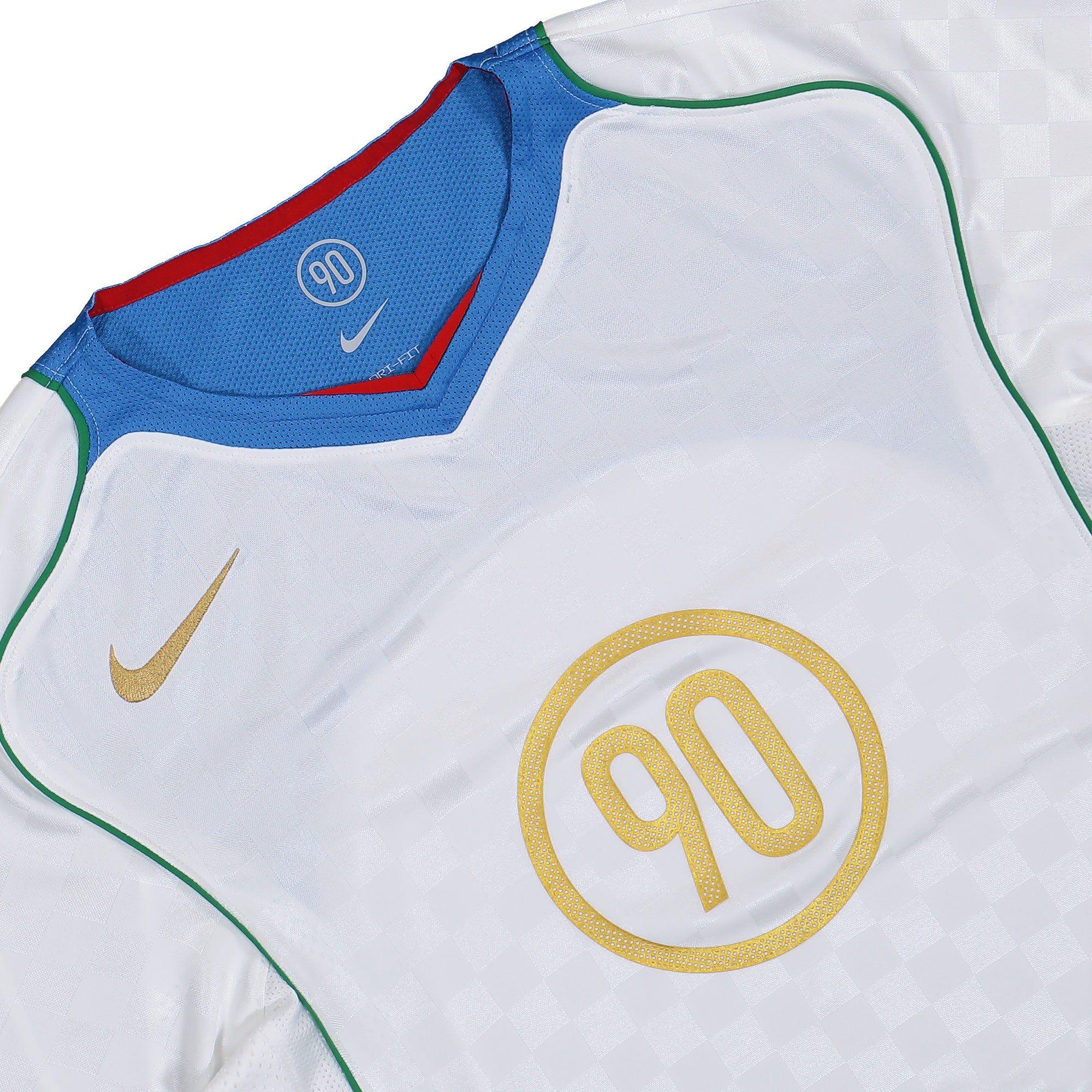 Nike T90 Dri-Fit Energy Jersey White / Italy Blue / Sport Red / Metallic Gold Football Jersey IB4210 100 Detailfoto | Overkill