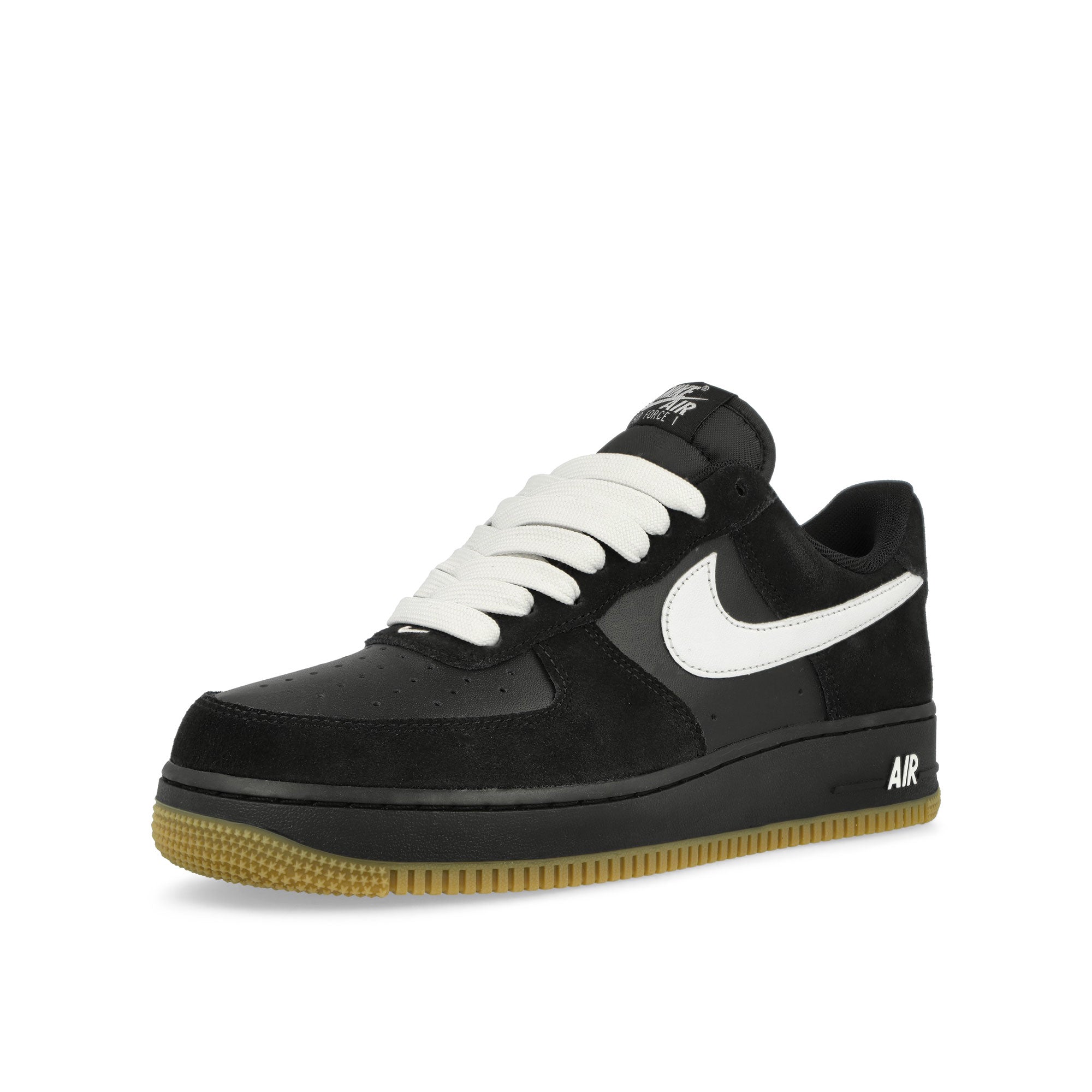 Nike Air Force 1 '07 LV8 Black / White - Gum Light Brown Low Top Sneakers Close Up | Overkill