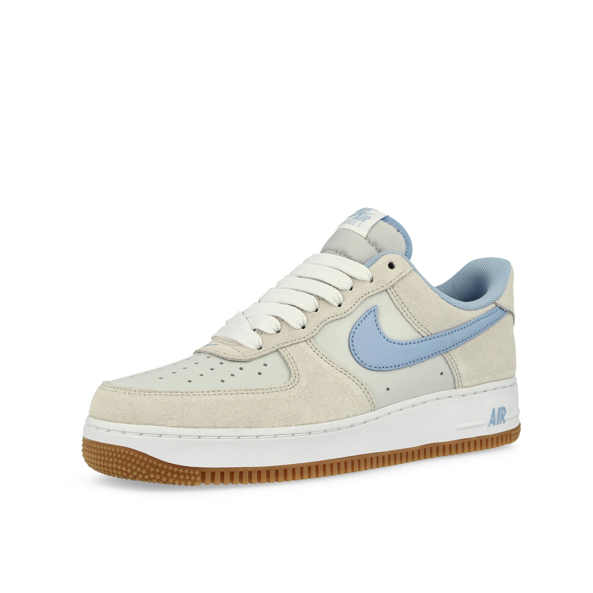 Nike Air Force 1 '07 LV8 Photon Dust / Psychic Blue - White Low Top Sneakers Close Up | Overkill
