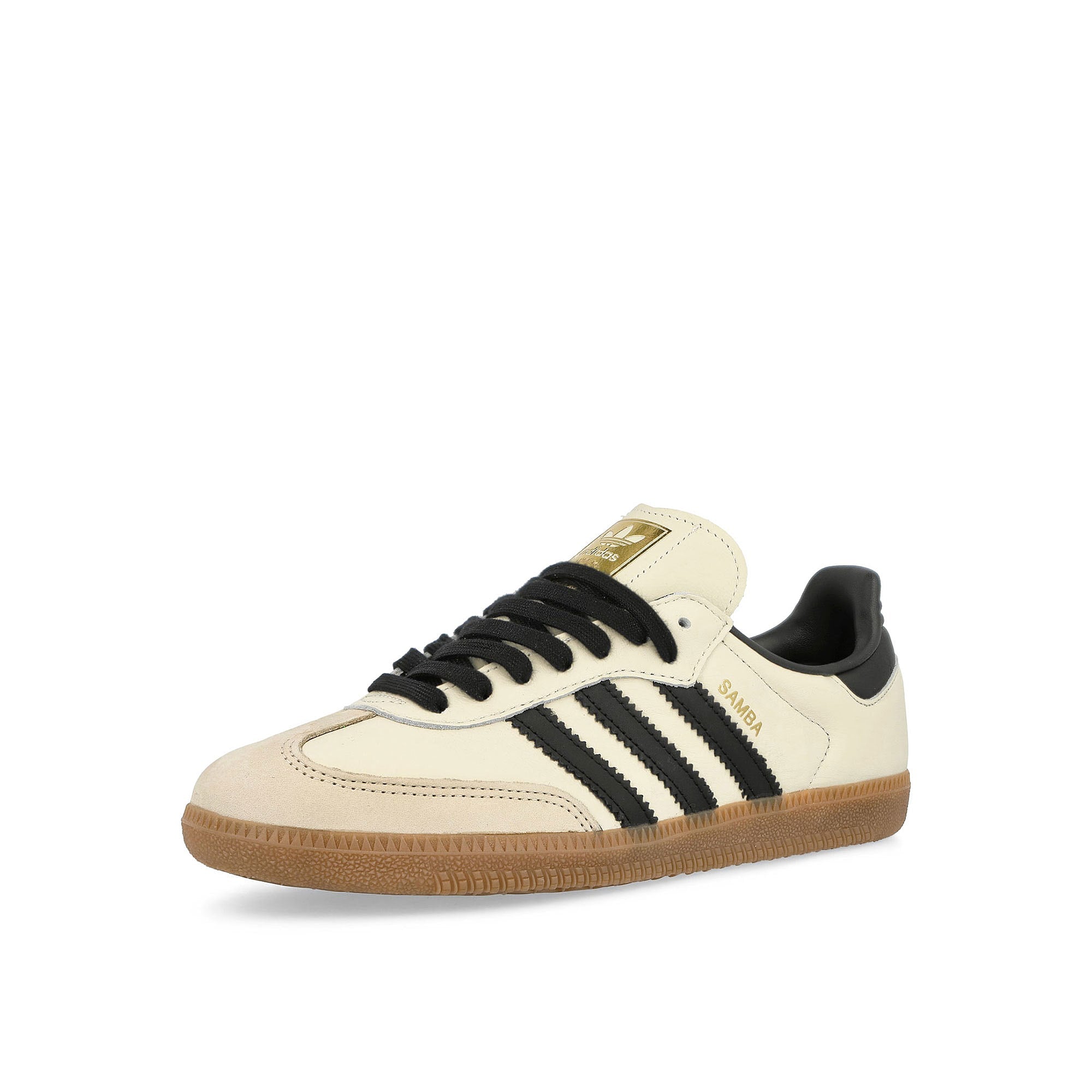 adidas Samba OG W Cream White / Core Black / Sand Strata Low Top Sneakers Close Up | Overkill