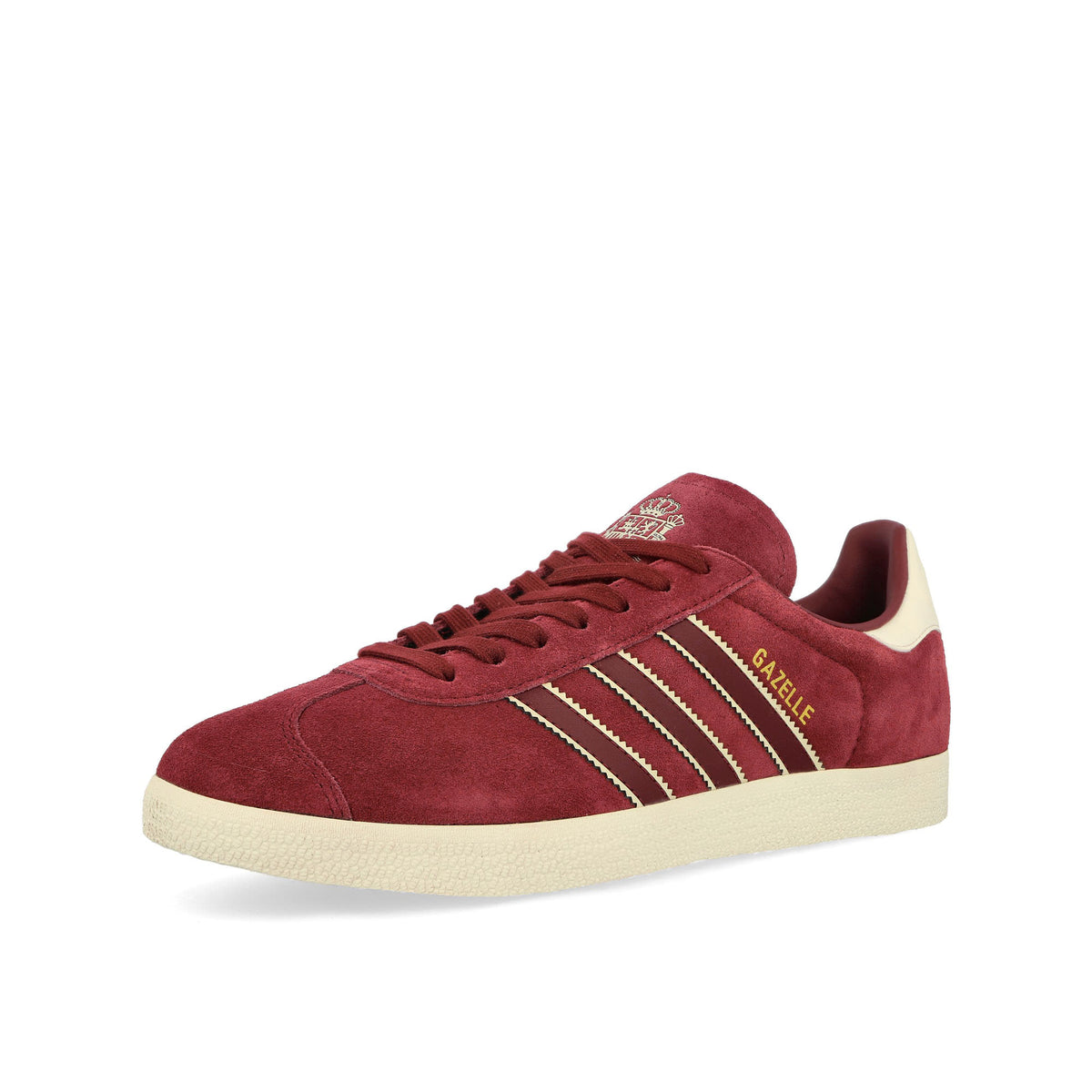 adidas Gazelle Shadow Red / Chalk White / Gold Metallic Low Top Sneakers Close Up | Overkill