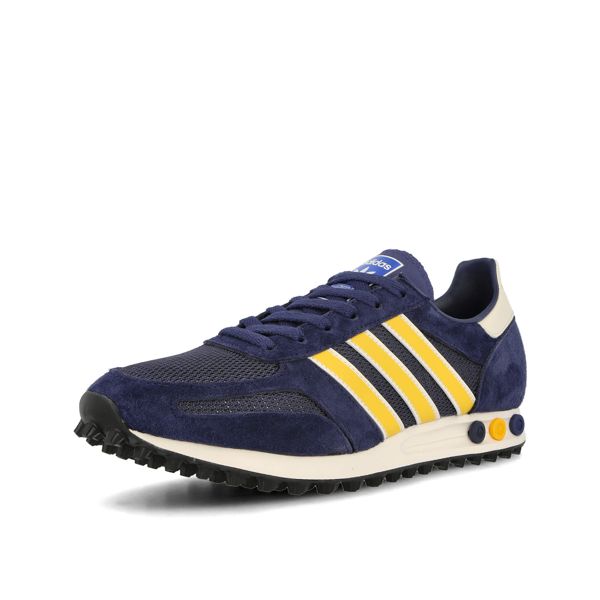 adidas LA Trainer S Night Indigo-Crew Yellow-Chalk White Low Top Sneakers Close Up | Overkill