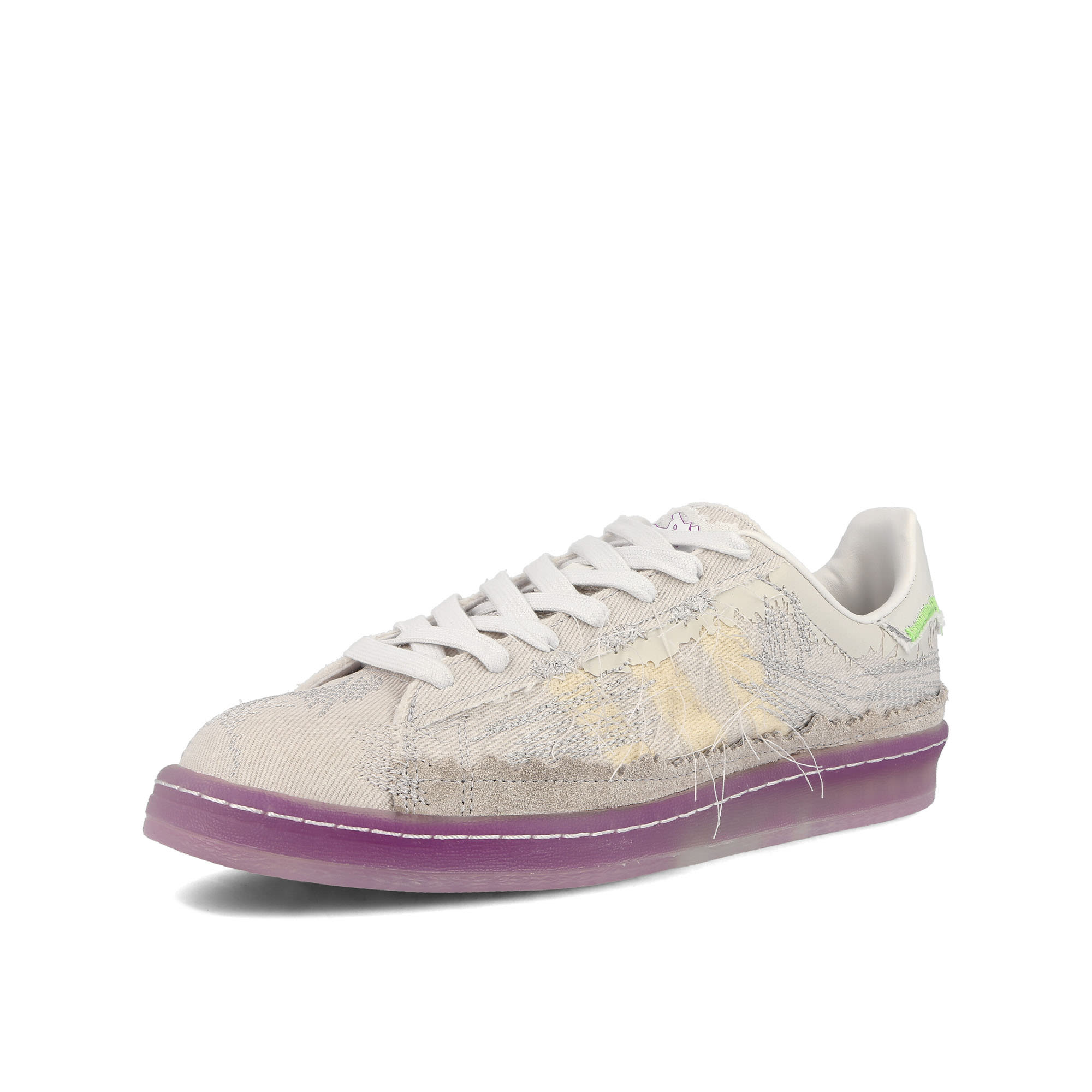 adidas Youth of Paris x adidas Campus Crystal White-Grey One-Sub Green Low Top Sneakers Close Up | Overkill