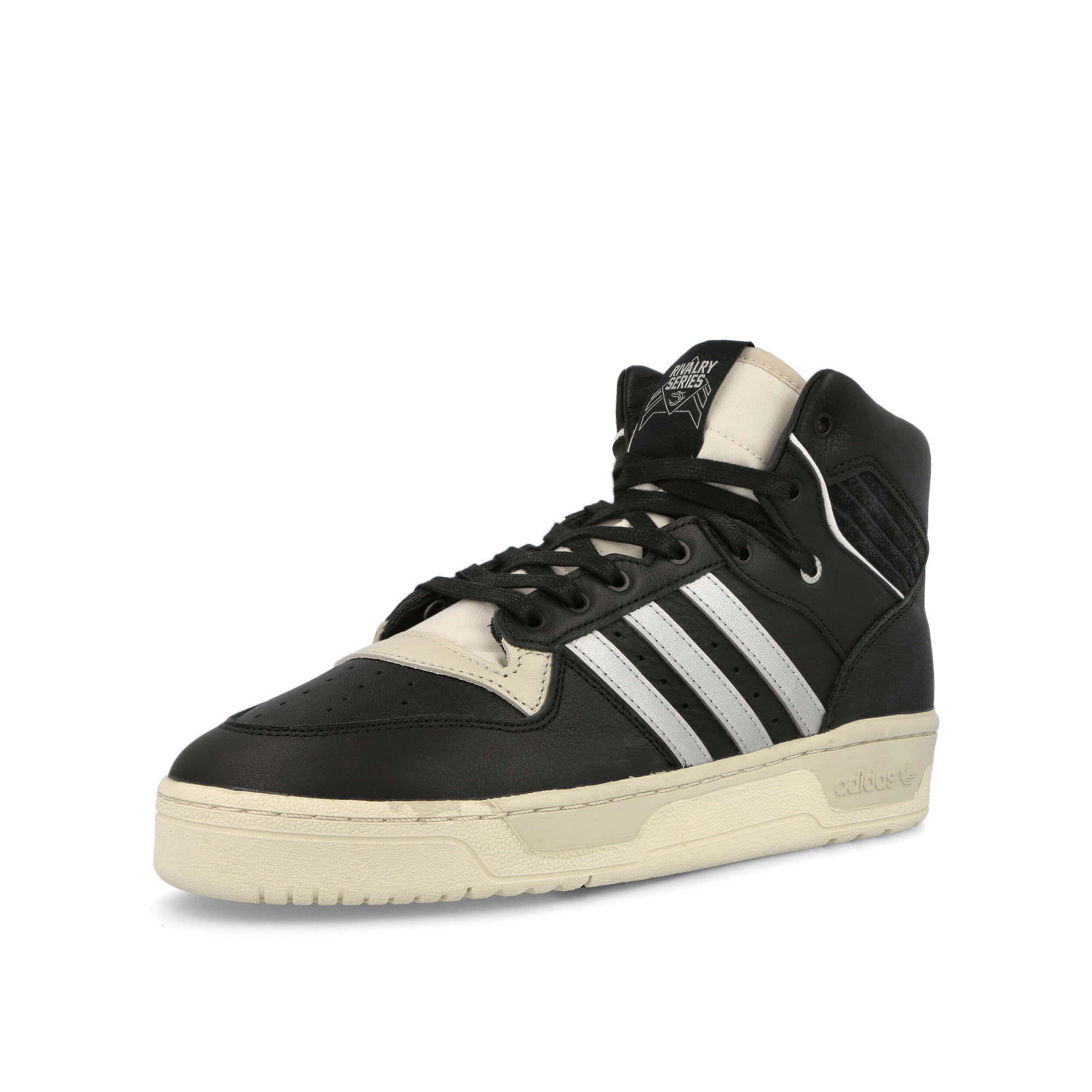 adidas Rivalry Hi Consortium Core Black-Silver Metallic-Grey One High Top Sneakers Close Up | Overkill