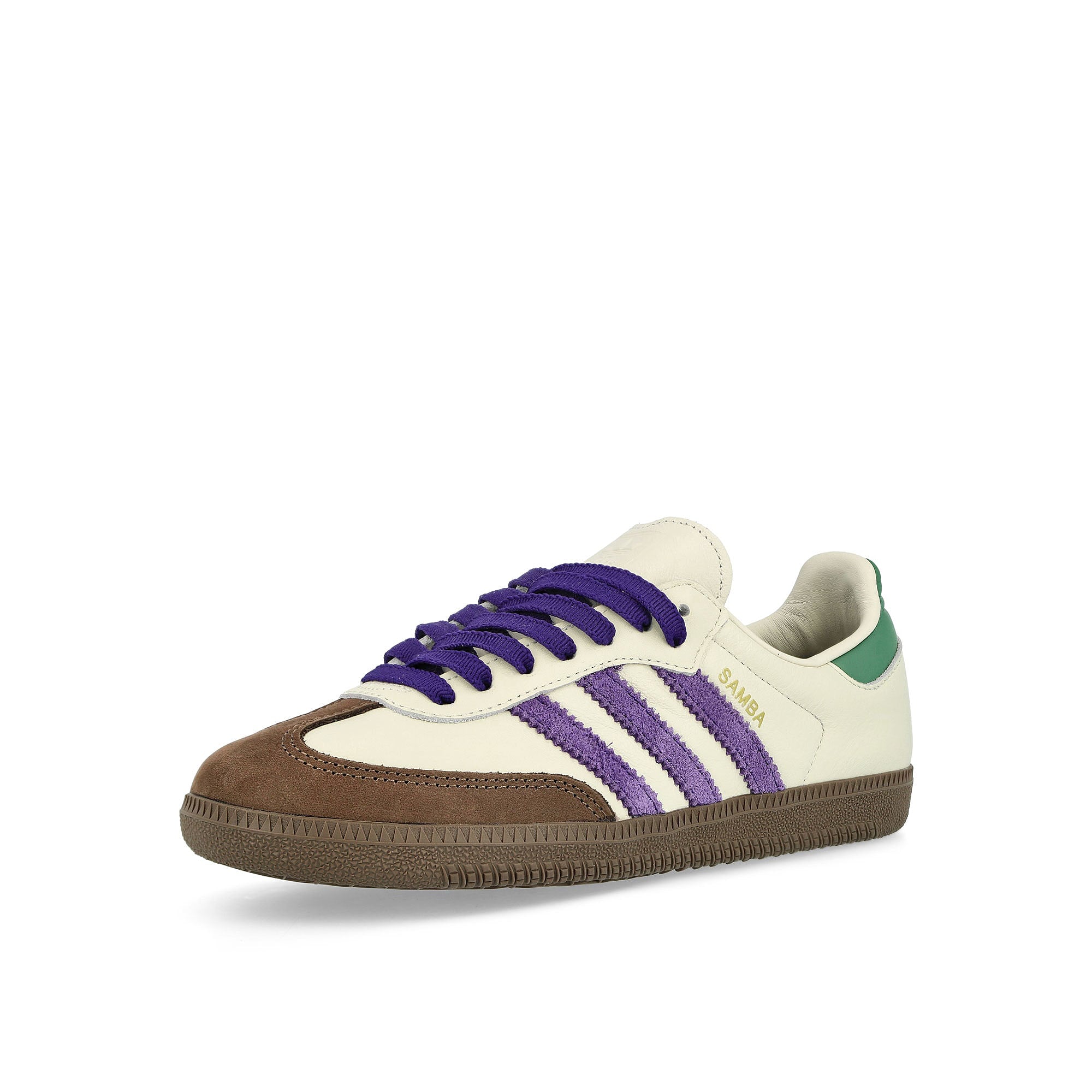 adidas Samba OG W Off White / Collegiate Purple / Preloved Green Low Top Sneakers Close Up | Overkill