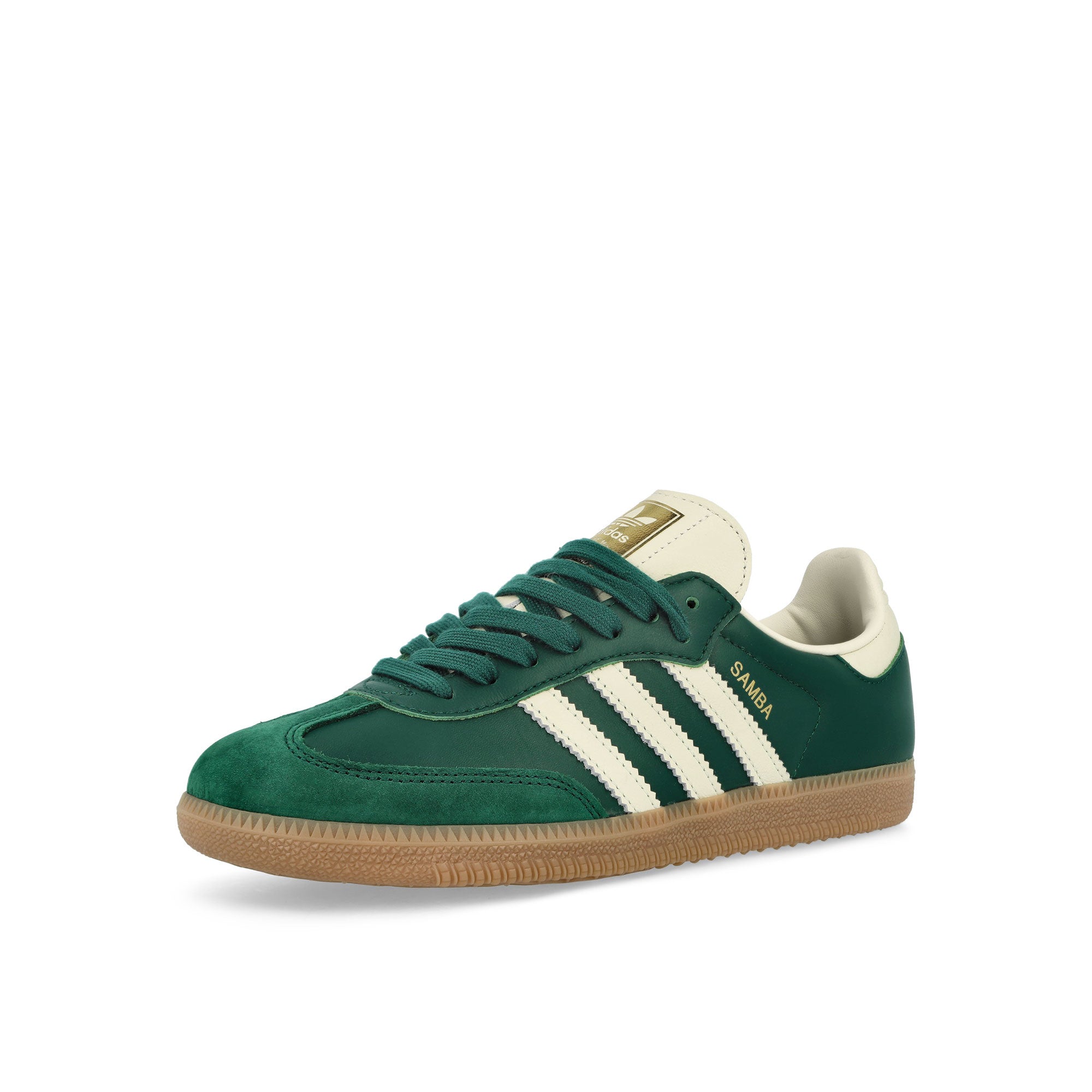 adidas Samba OG W Collegiate Green / Cream White / Gold Metallic Low Top Sneakers Close Up | Overkill