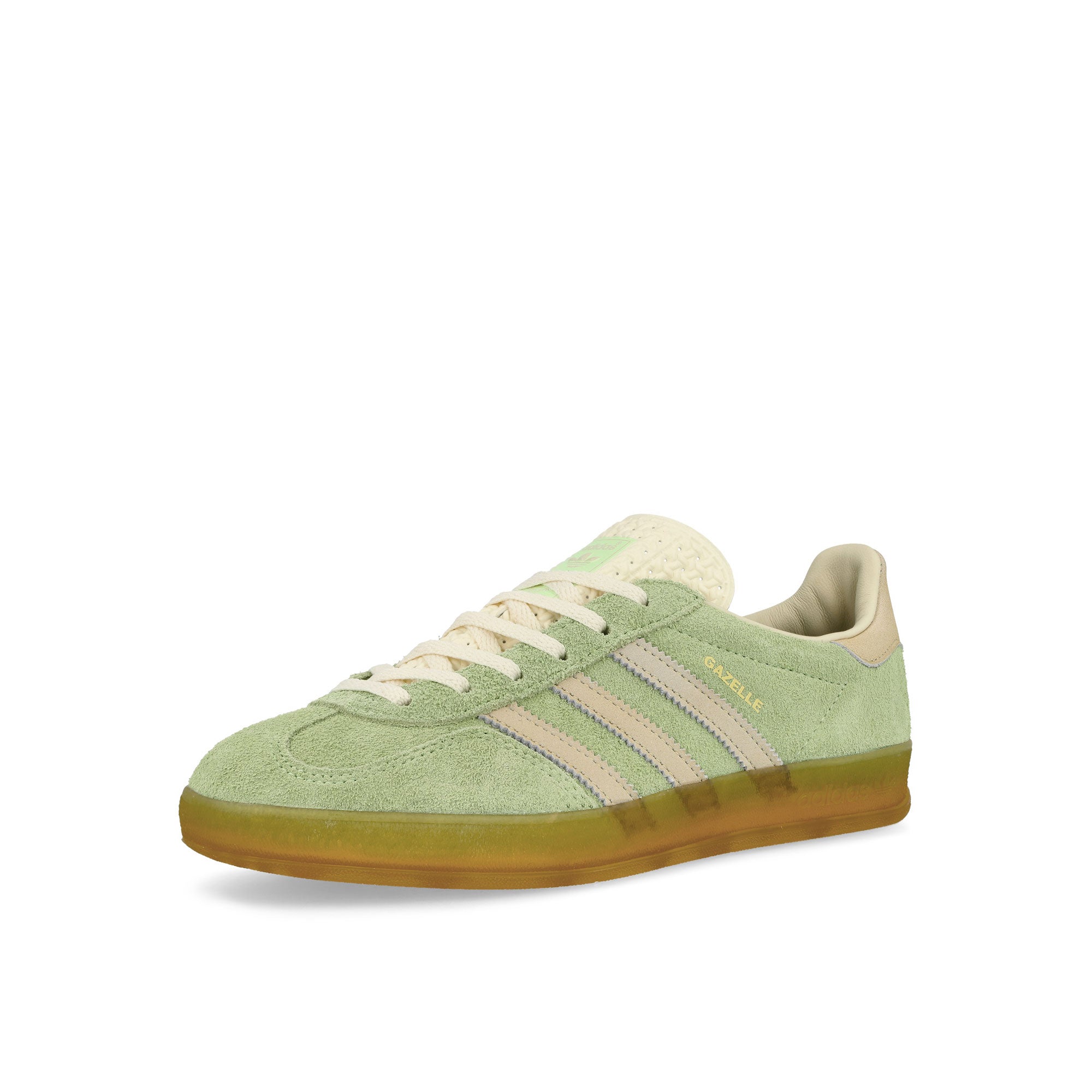 adidas Gazelle Indoor W Semi Green/ Almost Yellow / Cream White Low Top Sneakers Close Up | Overkill