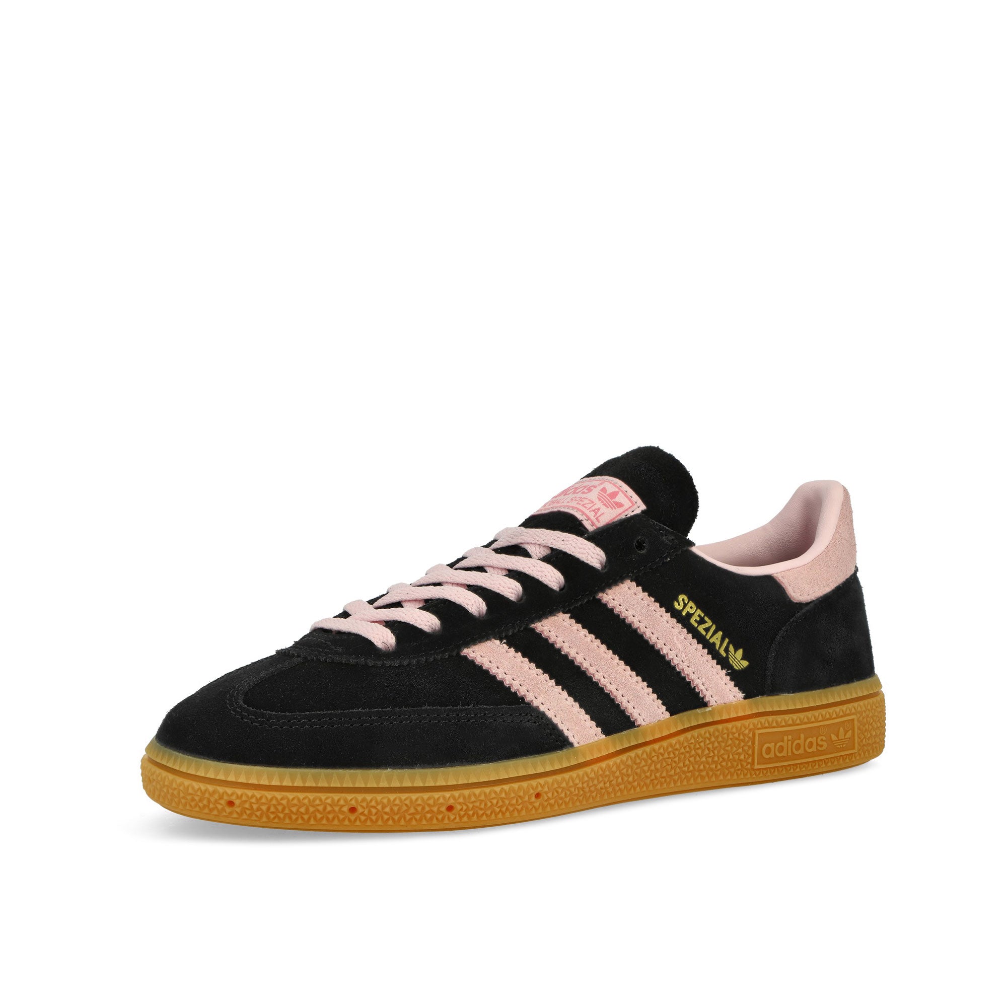 adidas Handball Spezial W Core Black / Clear Pink / Gum 1 Low Top Sneakers Close Up | Overkill