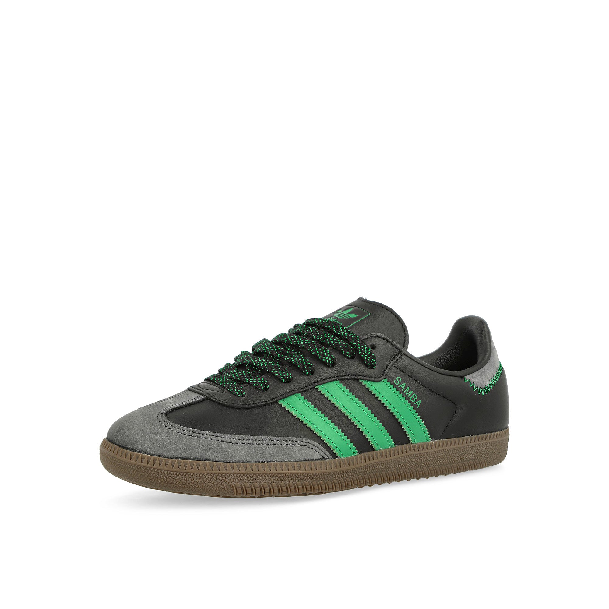 adidas Samba OG W Core Black / Green / Grey Low Top Sneakers Close Up | Overkill