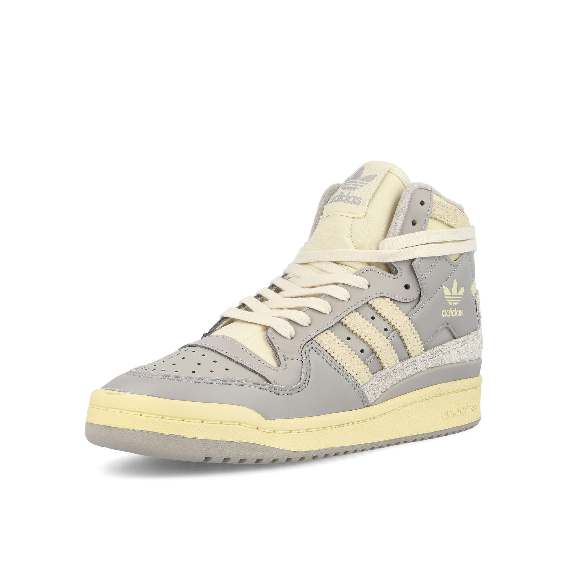 adidas Forum 84 Hi W Grey Two-Cream White-Easy Yellow High Top Sneakers Close Up | Overkill