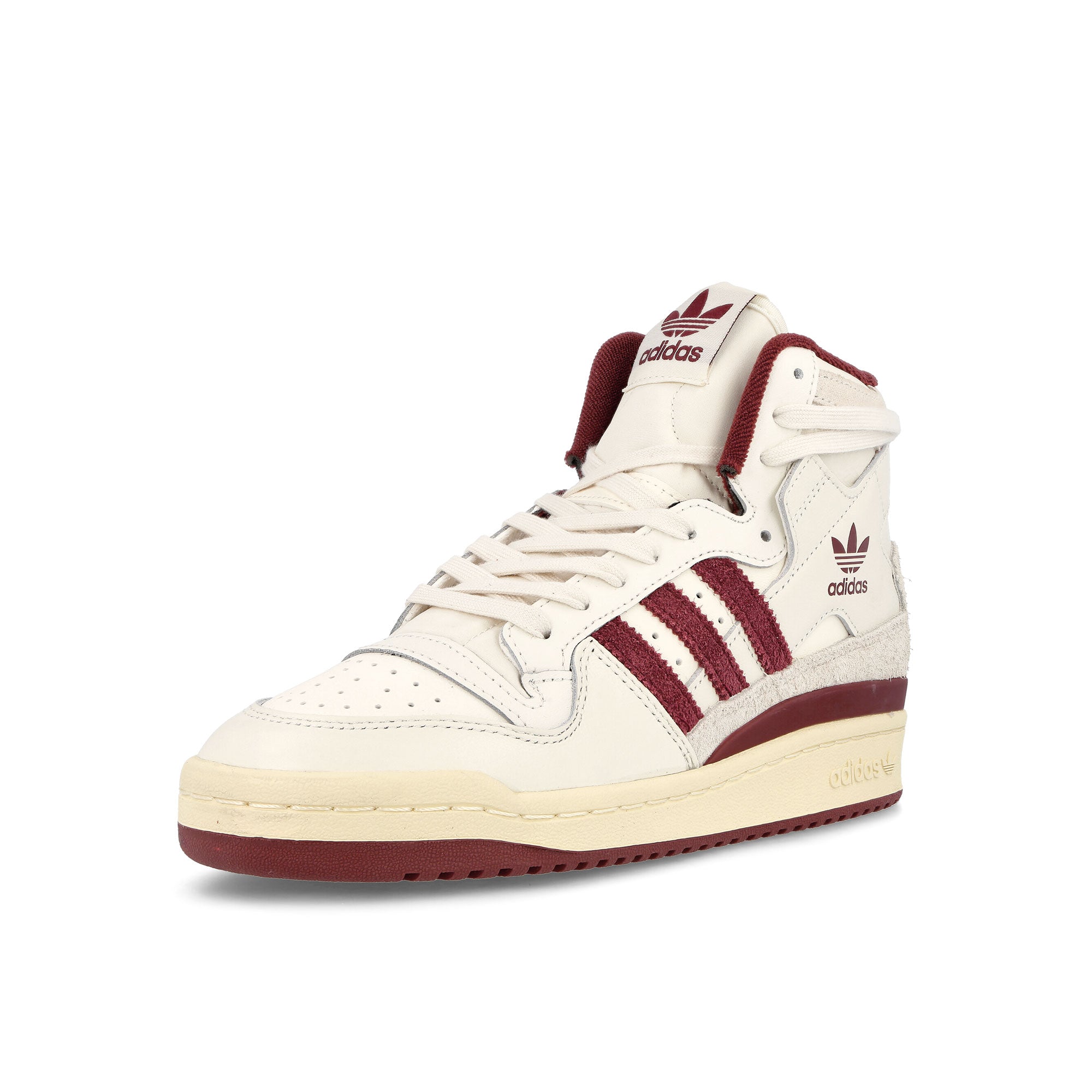 adidas Forum 84 Hi W Off White-Shadow Red-Easy Yellow High Top Sneakers Close Up | Overkill