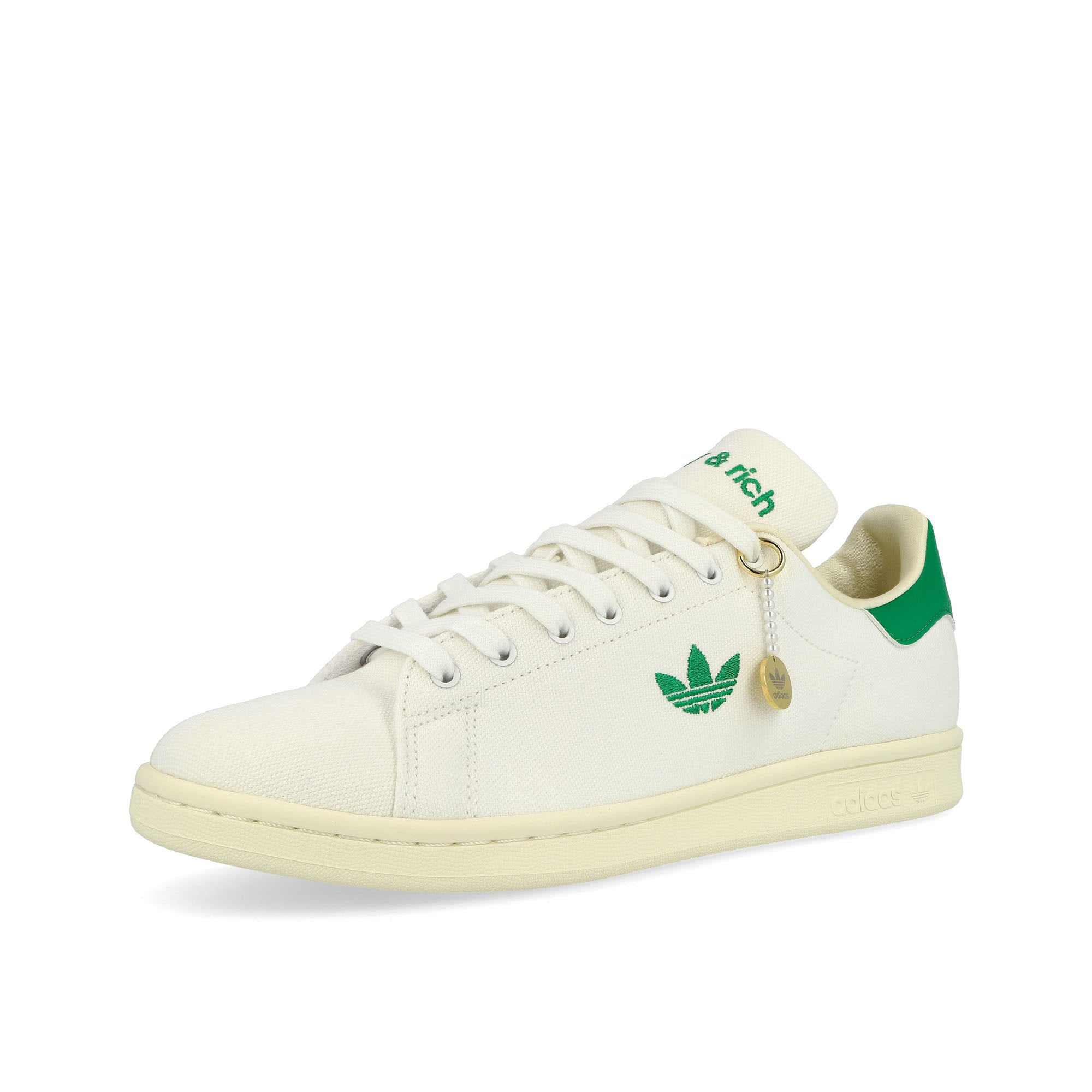 adidas SPORTY & RICH x adidas Stan Smith White / Green / Off White Low Top Sneakers Close Up | Overkill