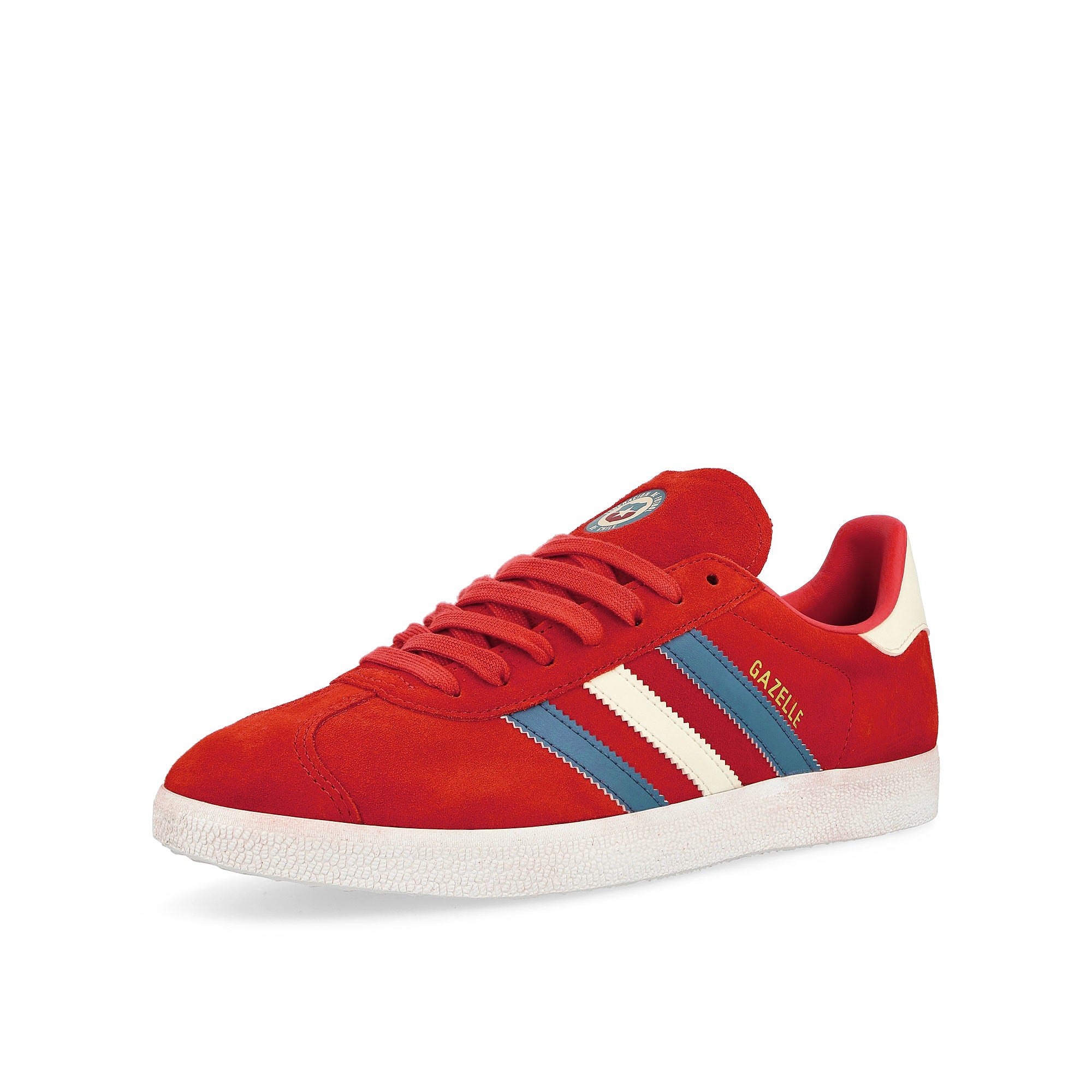 adidas Gazelle Chile Glory Red / Altered Blue / Off White Low Top Sneakers Close Up | Overkill