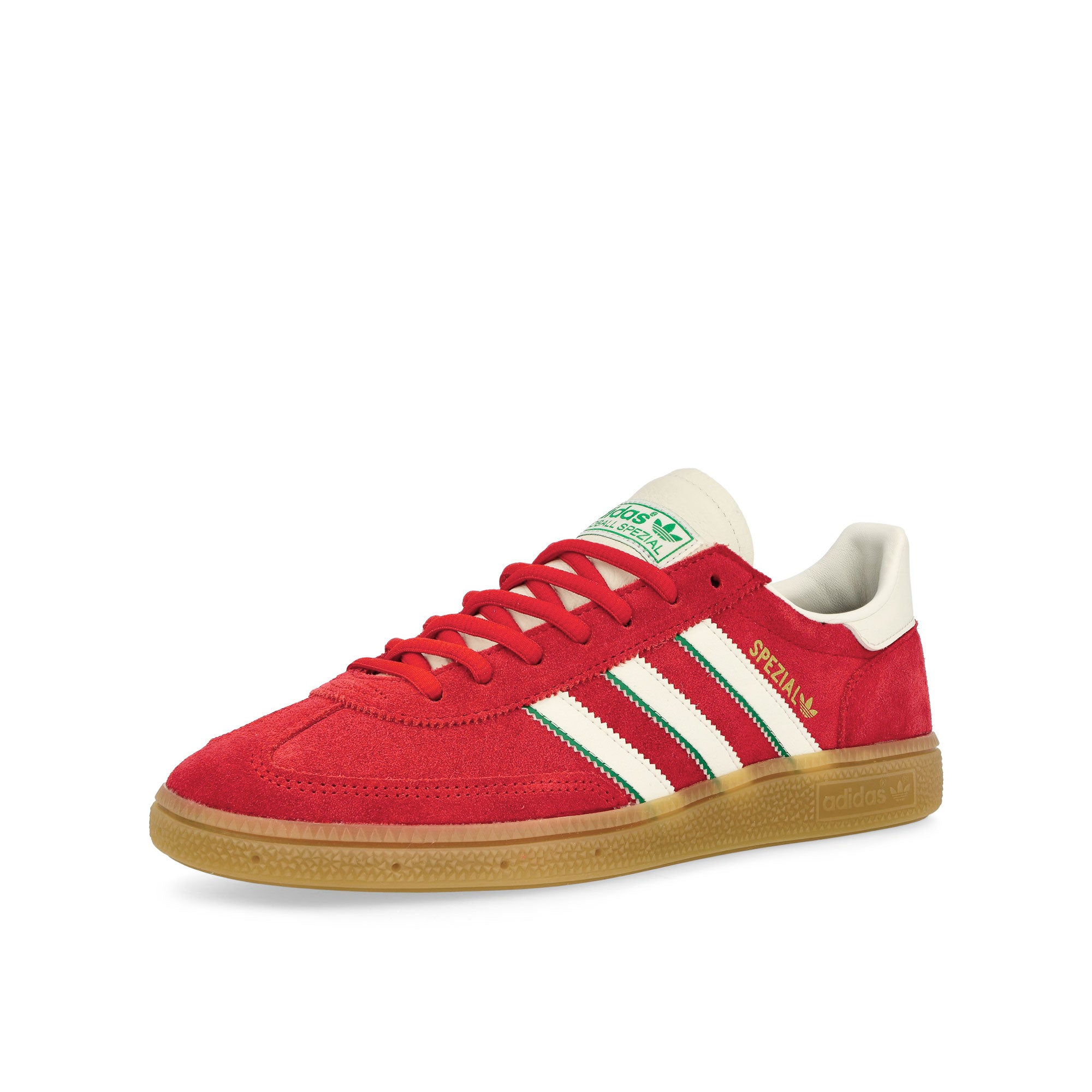 adidas Handball Spezial Better Scarlet / Cloud White / Green Low Top Sneakers Close Up | Overkill