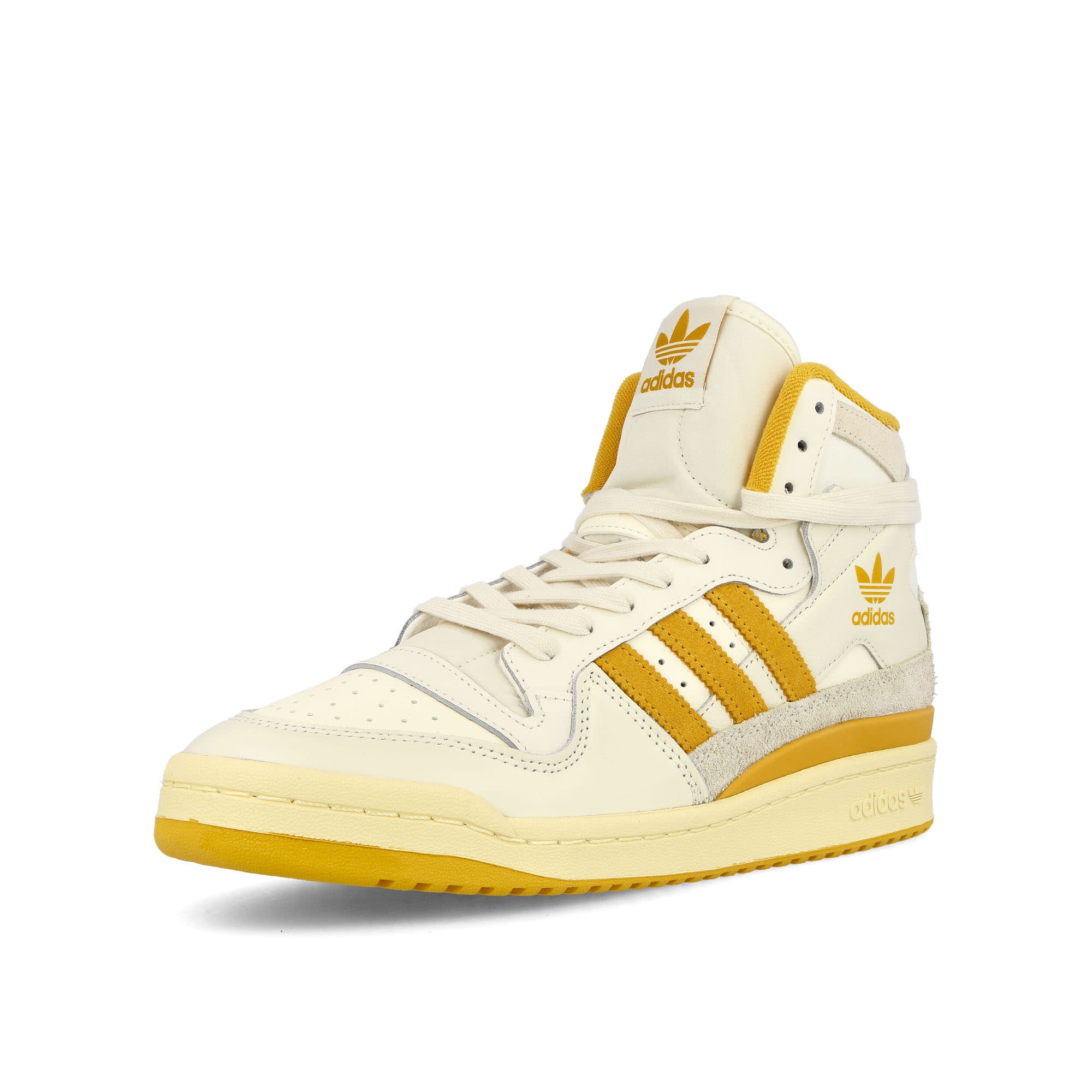 adidas Forum 84 Hi Off White-Preloved Yellow-Easy Yellow High Top Sneakers Close Up | Overkill