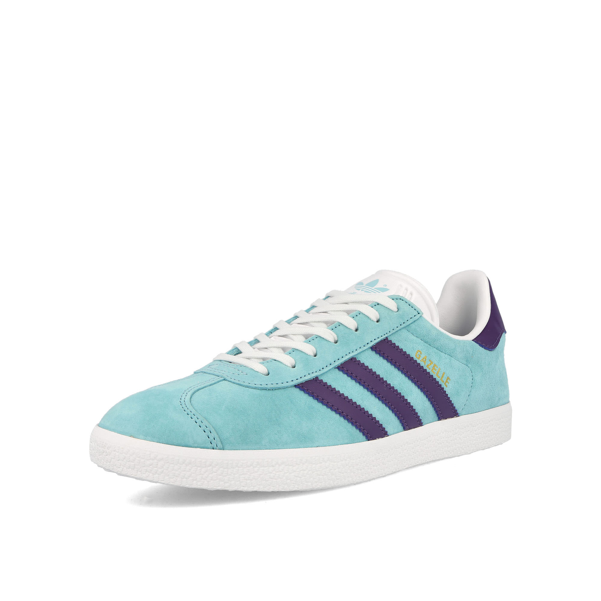 adidas Gazelle Clear Aqua, Tech Purple, Footwear White Sneakers Close Up | Overkill