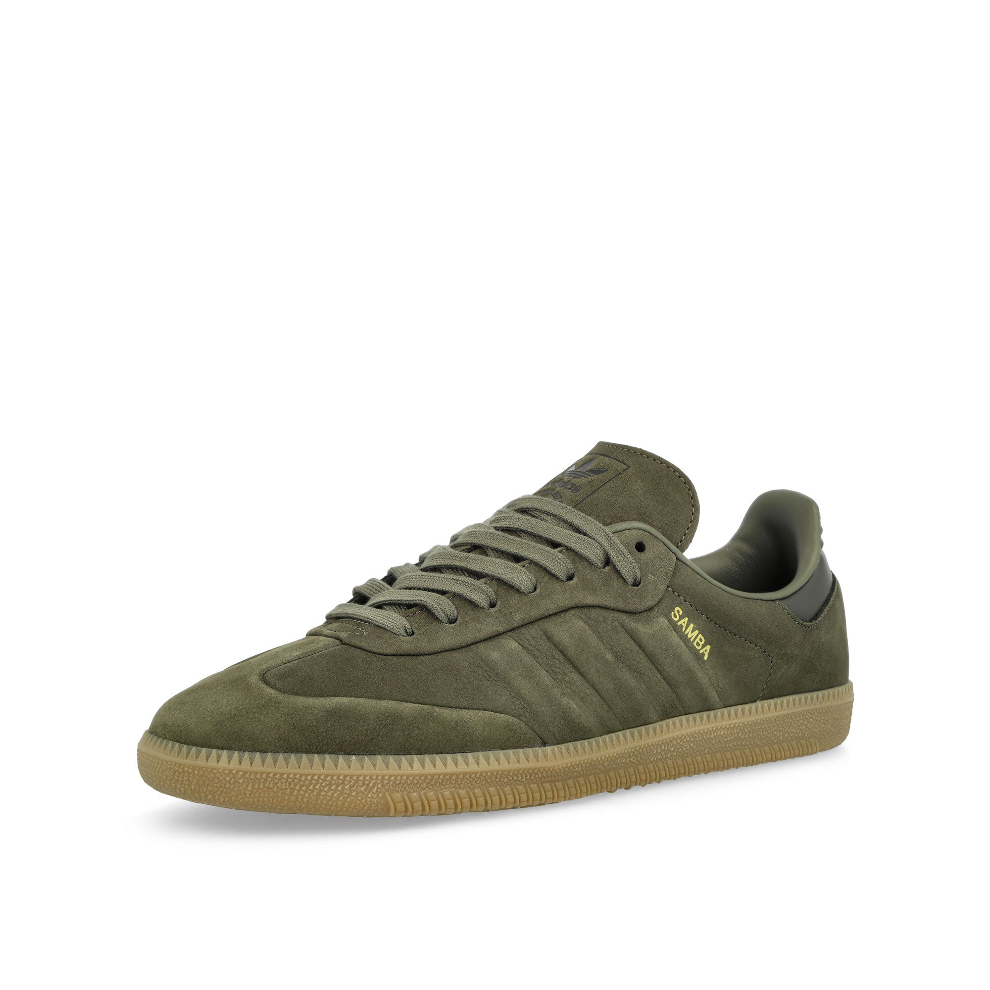 adidas Samba Olive Strata / Clay Strata / Gum Low Top Sneakers Close Up | Overkill