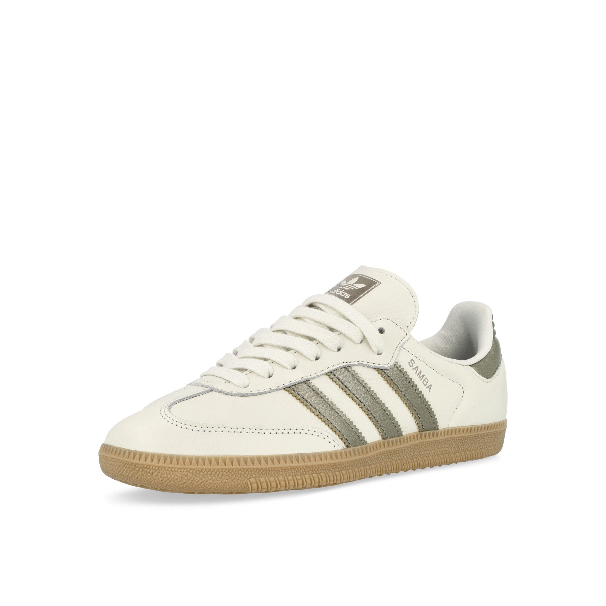 adidas Samba OG W Off White / Cyber Metallic / Wonder Gold Metallic Low Top Sneakers Close Up | Overkill