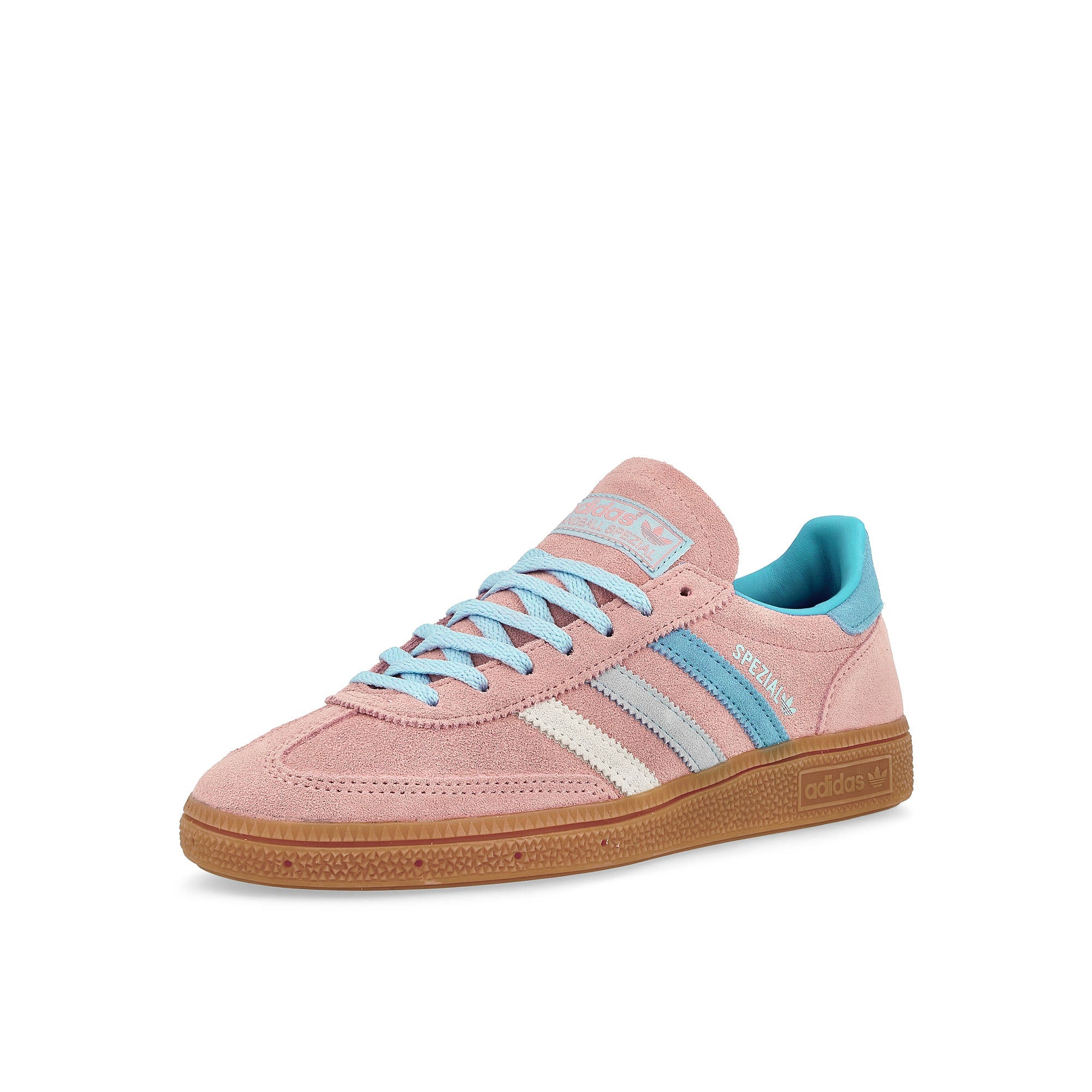 adidas Handball Spezial W Pink / Light Blue / Clear Sky Low Top Sneakers Close Up | Overkill