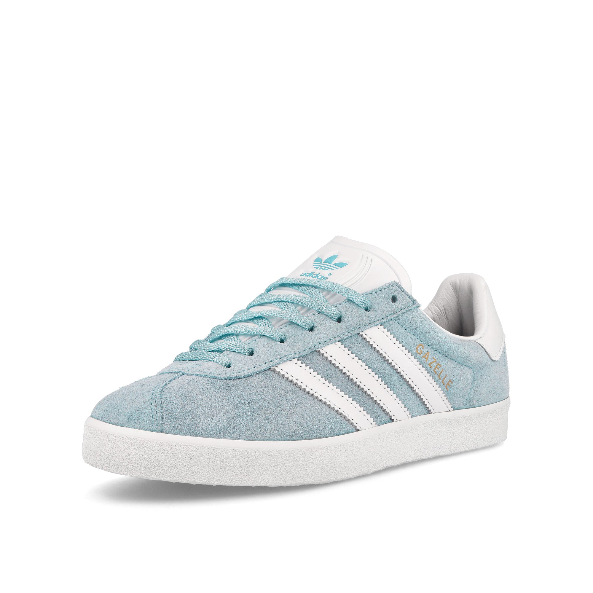 adidas Gazelle 85 Clear Sky / Footwear White / Gold Metallic Low Top Sneakers Close Up | Overkill