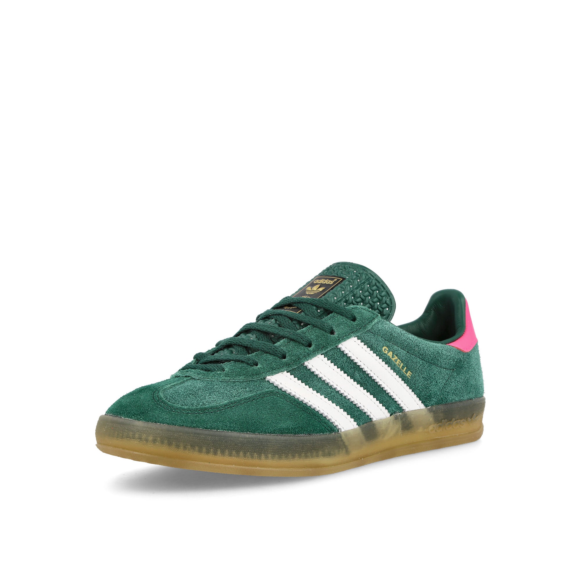 adidas Gazelle Indoor W Collegiate Green / Cloud White / Lucid Pink Low Top Sneakers Close Up | Overkill