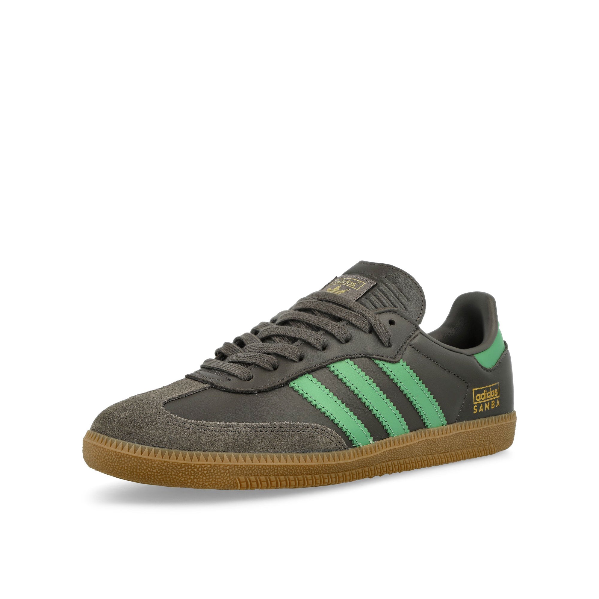 adidas Samba OG Shadow Olive / Preloved Green / Gum Low Top Sneakers Close Up | Overkill