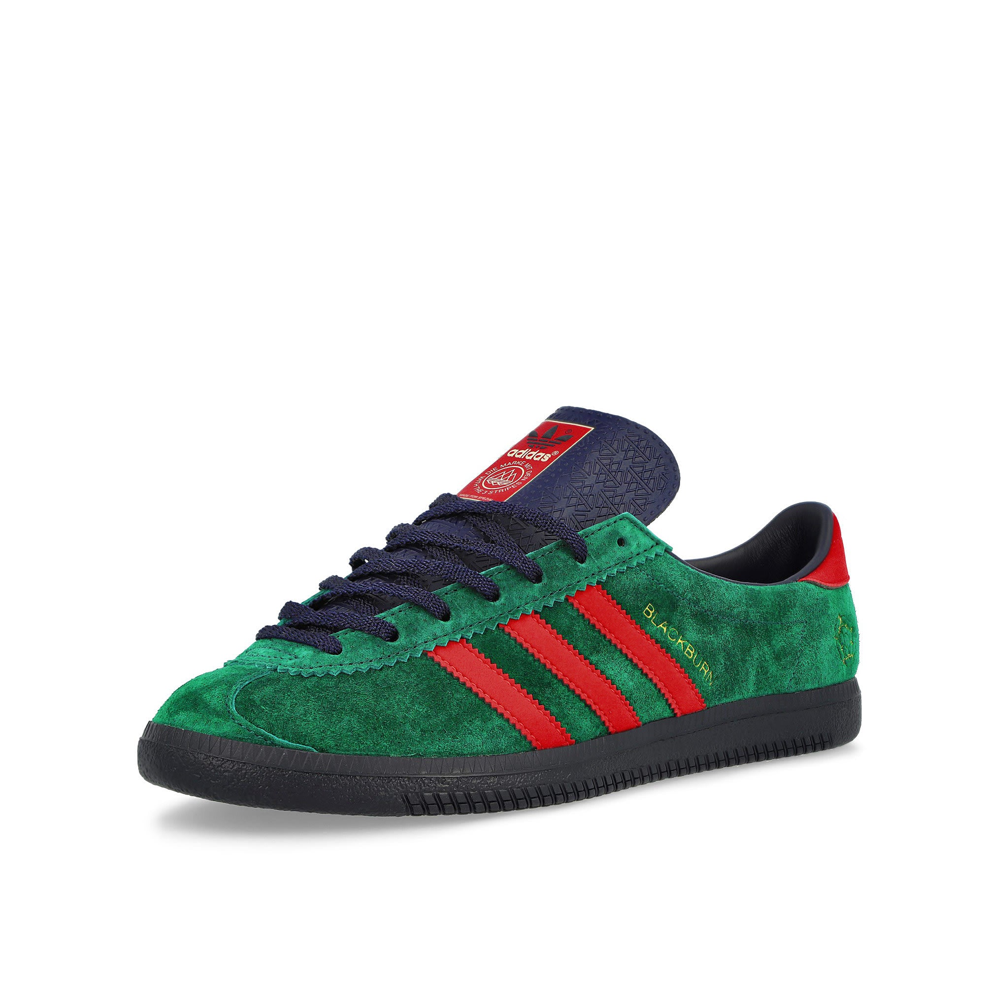 adidas Blackburn SPZL Collegiate Green / Better Scarlet / Night Indigo Low Top Sneakers Close Up | Overkill