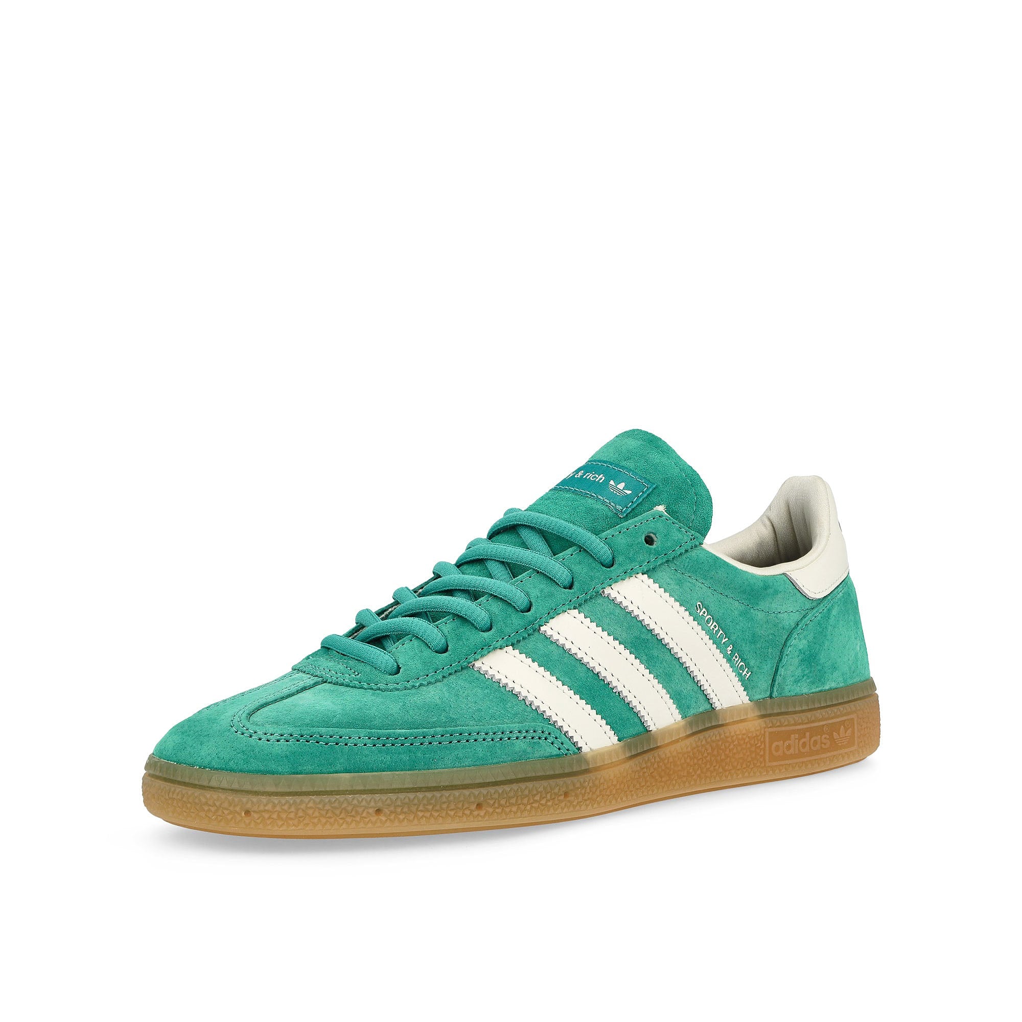 adidas Sporty & Rich x adidas Handball SPZL Panton / Clear White / Gum2 Low Top Sneakers Close Up | Overkill