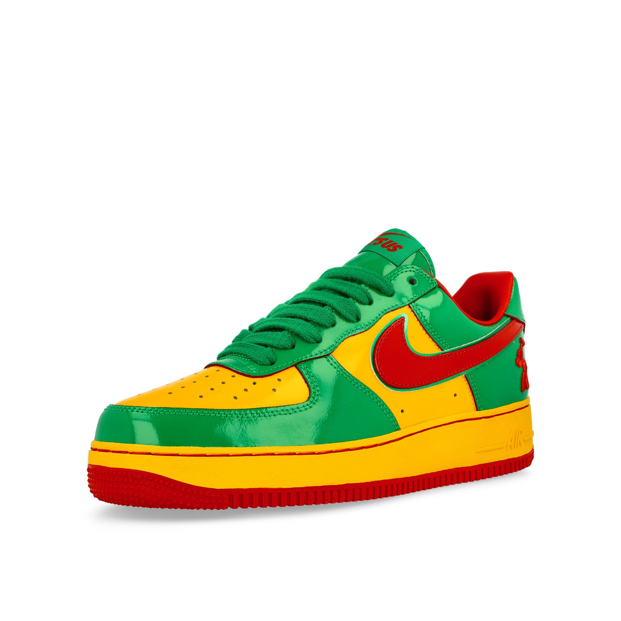 Nike US Force 1 Lucky Green / Mystic Red-University Gold Low Top Sneakers Close Up | Overkill