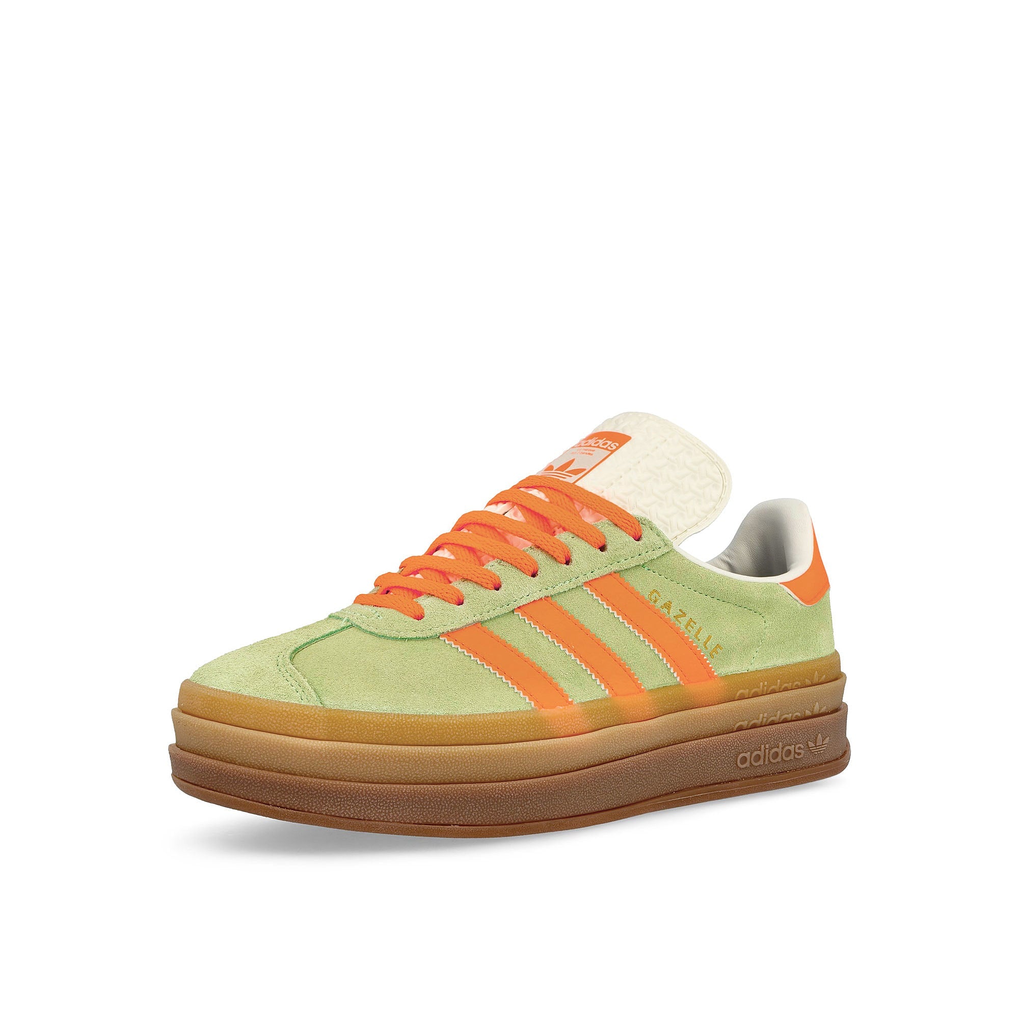 adidas Gazelle Bold W Semi Green Spark / Screaming Orange / Core White Low Top Sneakers Close Up | Overkill