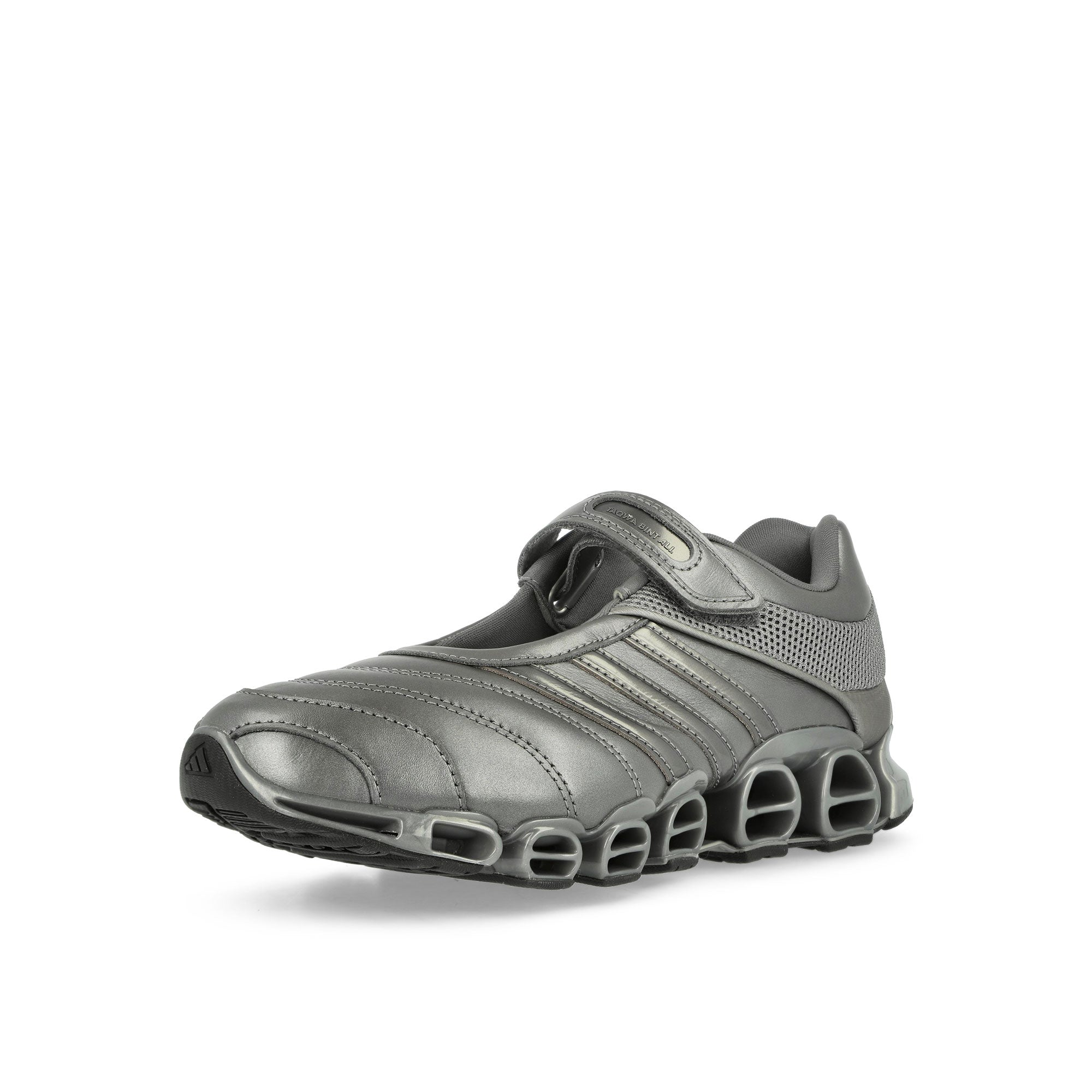 adidas Megaride Mary-Jane Iron Metallic / Iron Metallic / Cyber Metallic Low Top Sneakers Close Up | Overkill