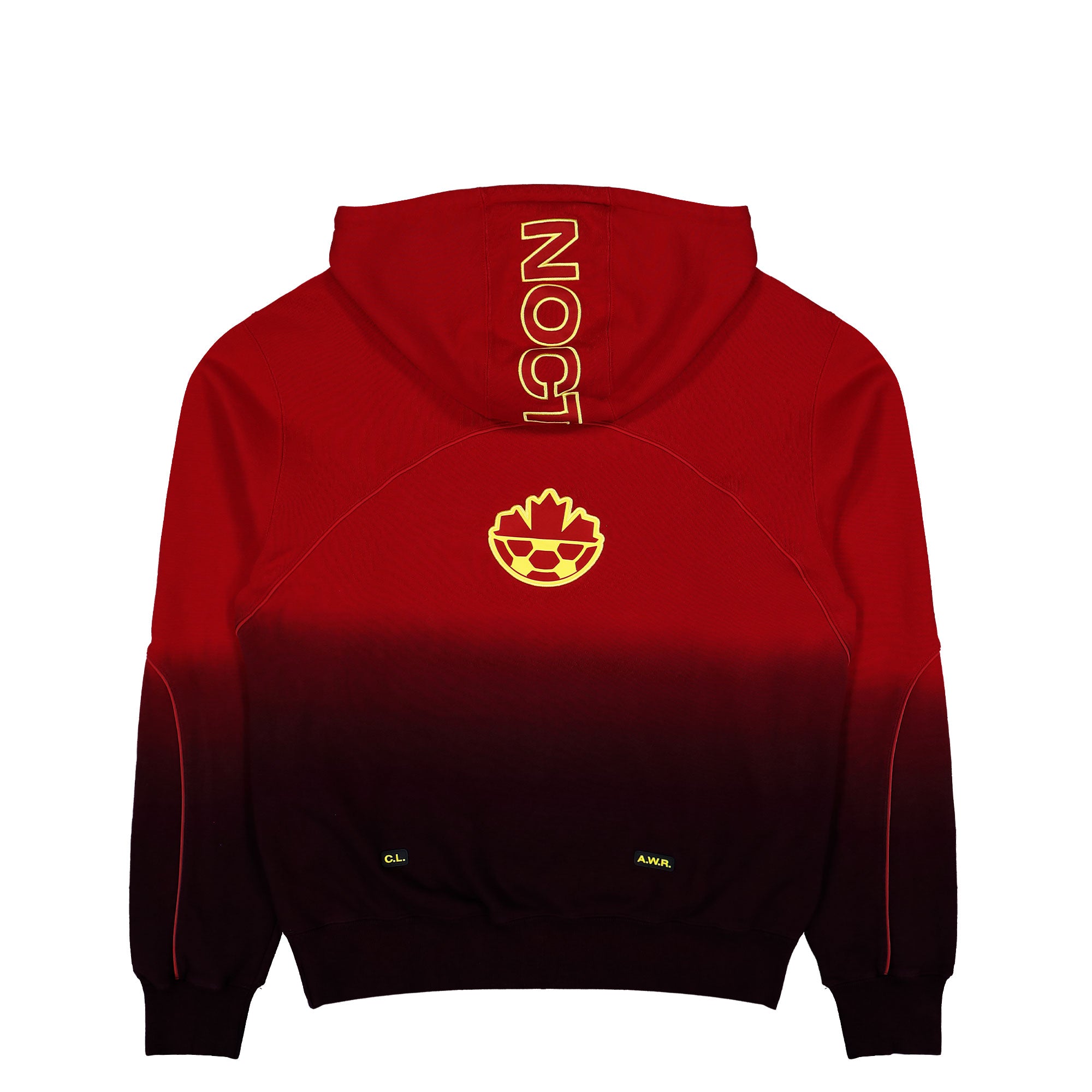 NOCTA x Nike Canada Soccer Hoodie Gym Red / Black / Sonic Yellow Hoodies IM3232 687 Close-up | Overkill