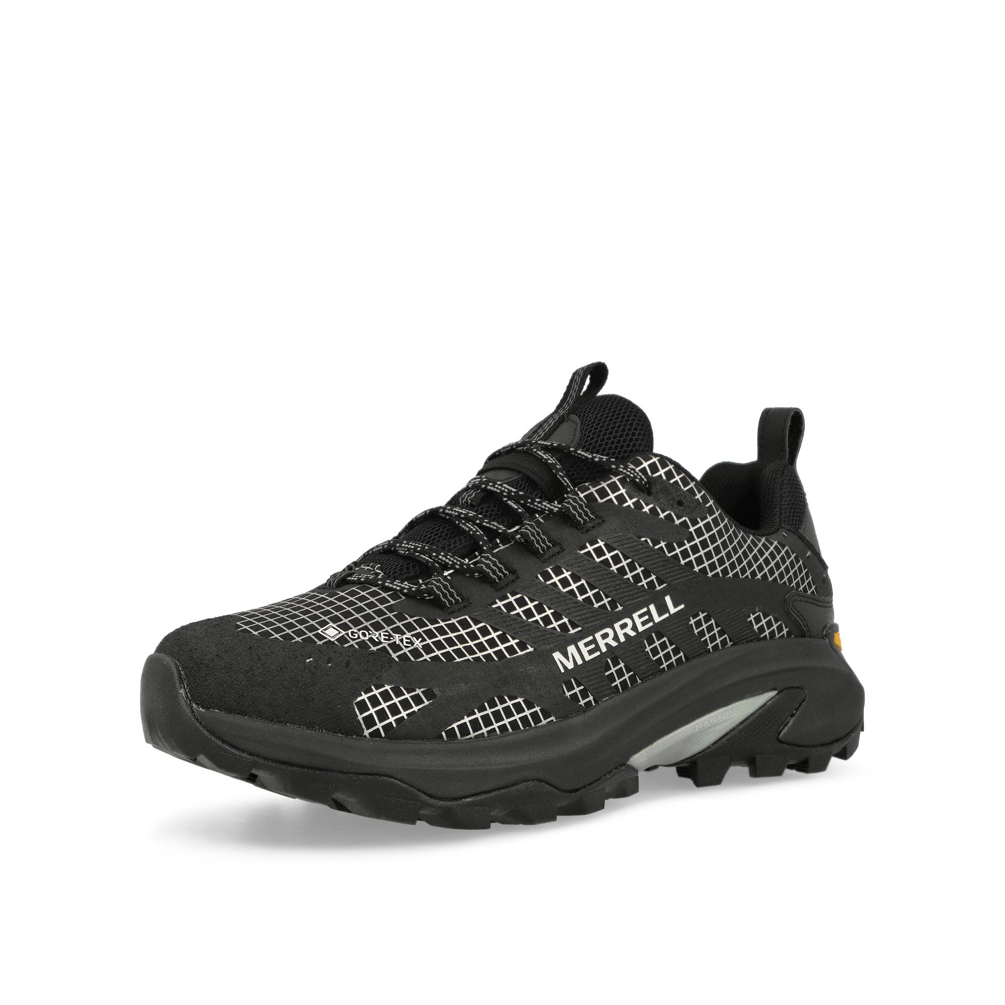 Merrell Moab Speed 2 Reflective GTX Black Low Top Sneakers Close Up | Overkill