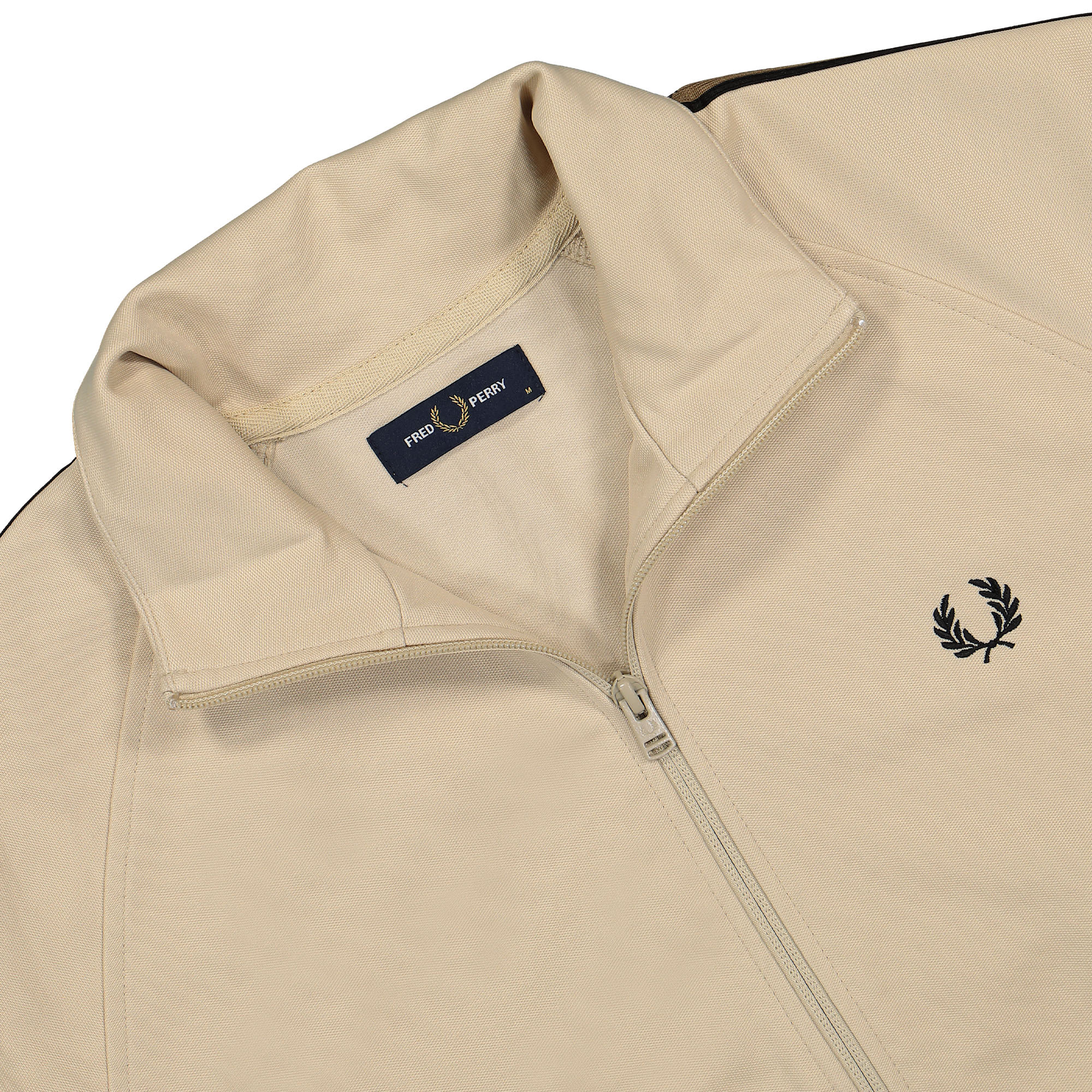 Fred Perry Contrast Tape Track Jacket Oatmeal / Shadestone Track Jackets Close-up | Overkill