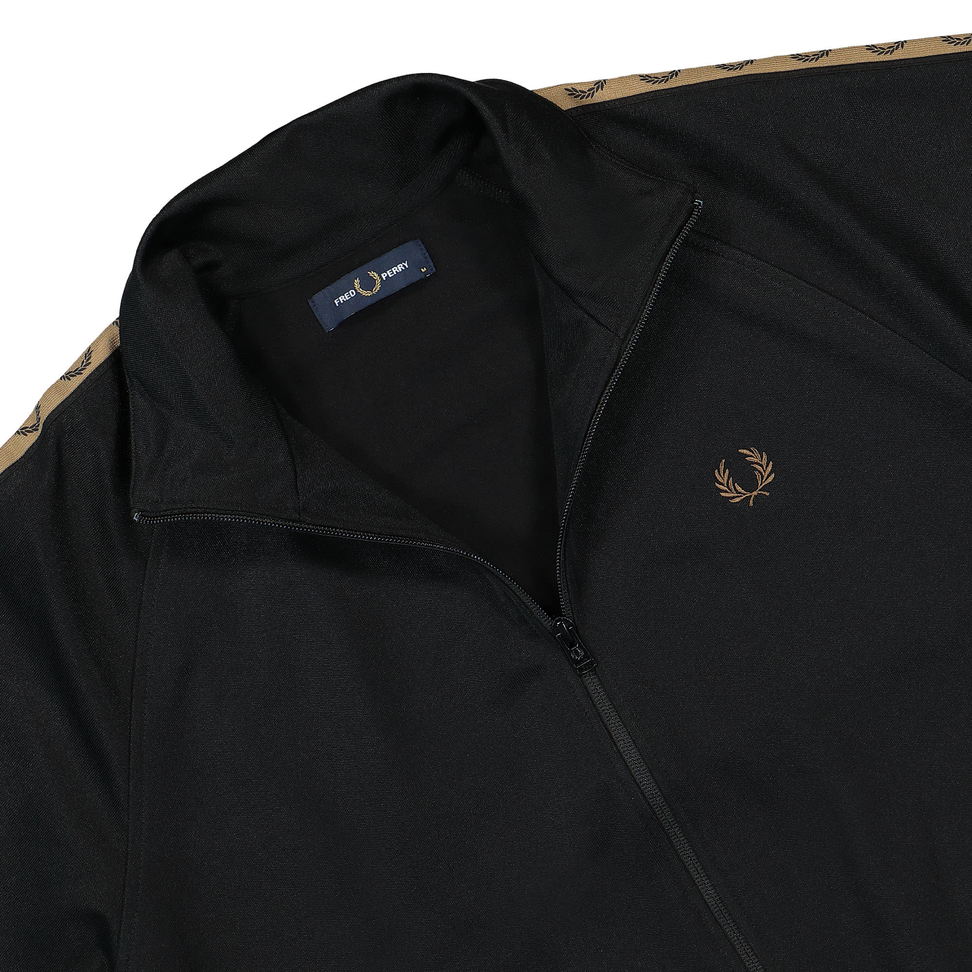 Fred Perry Contrast Tape Track Jacket Black / Shadedstone Track Jackets Close-up | Overkill