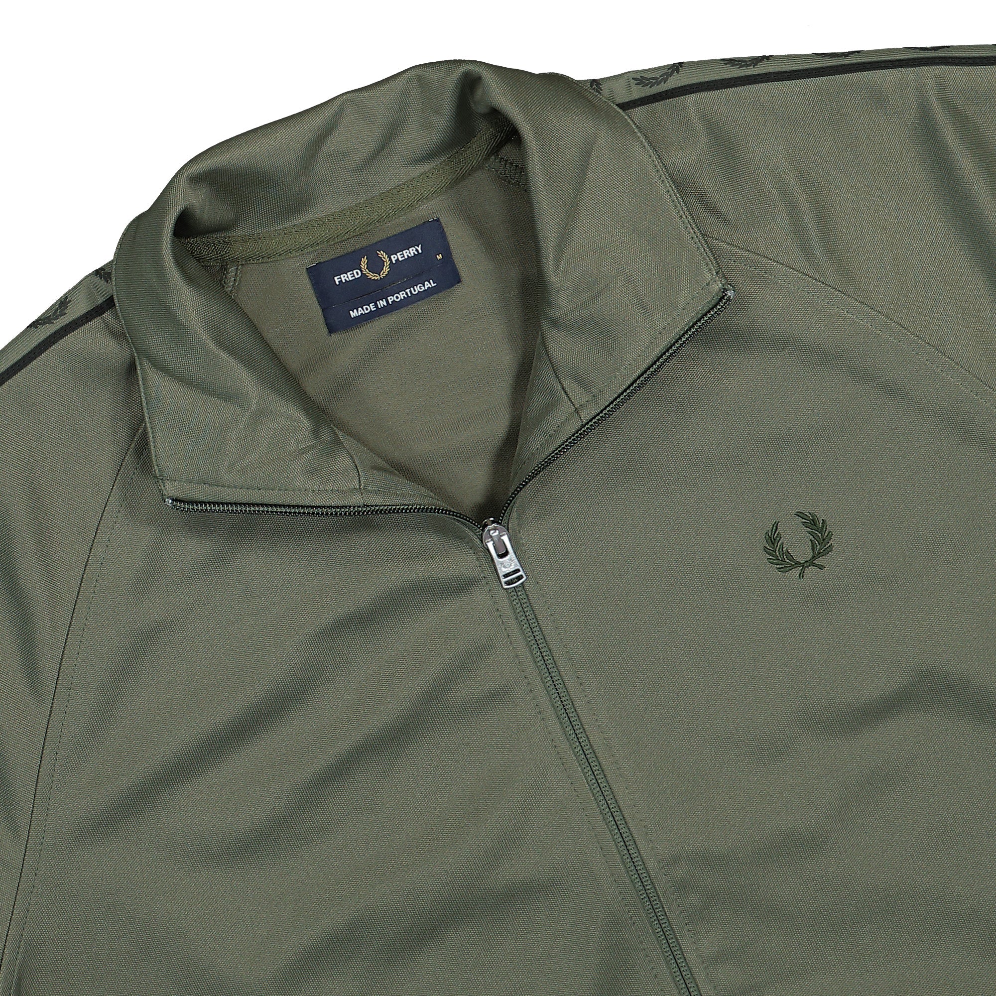 Fred Perry Contrast Tape Track Jacket Laurel Wreath Green / Night Green Track Jackets Close-up | Overkill