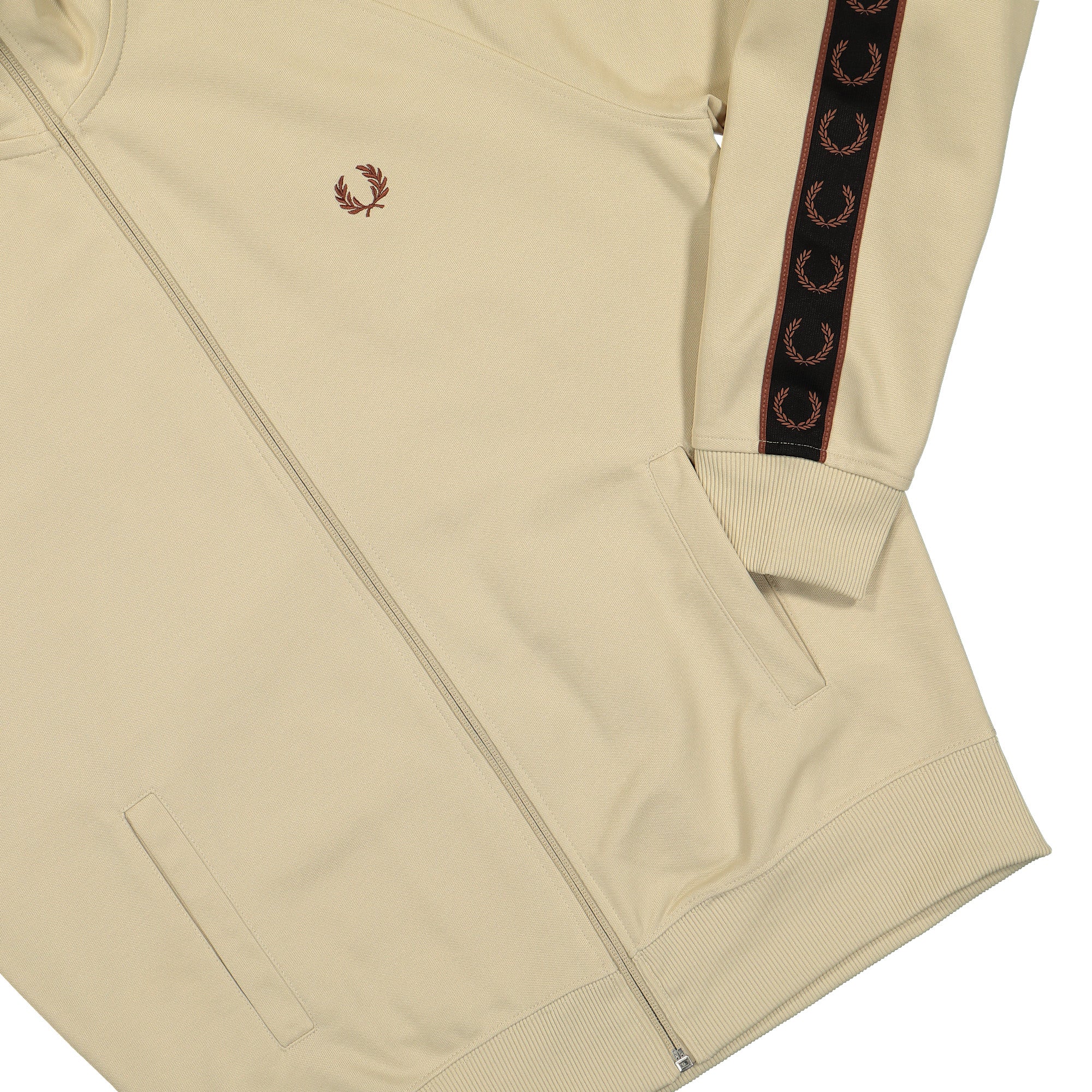 Fred Perry Contrast Tape Track Jacket Oatmeal / Whisky Brown Track Jackets Detailfoto | Overkill