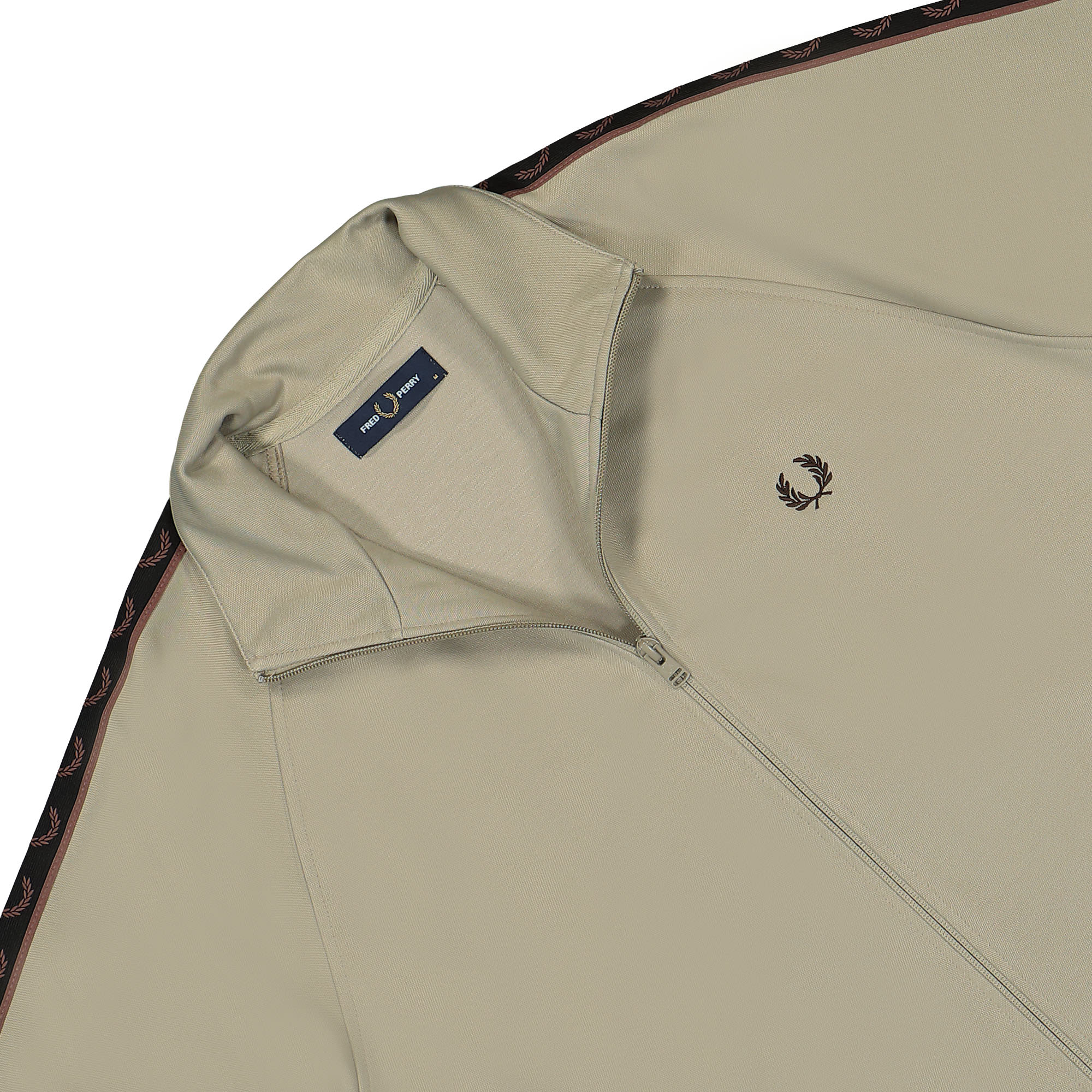 Fred Perry Contrast Tape Track Jacket Warm Grey / Brick Track Jackets Close-up | Overkill