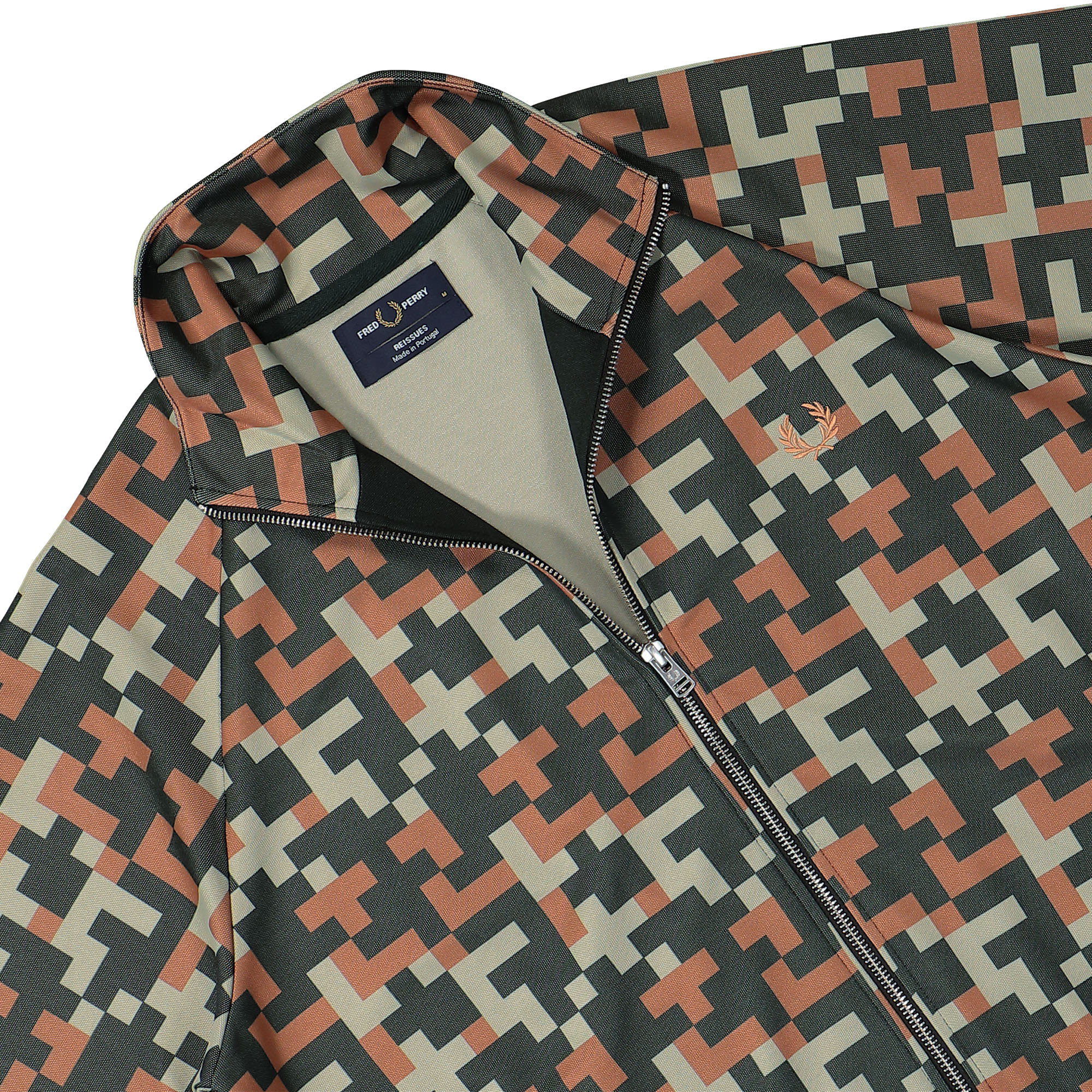 Fred Perry Pixel Print Track Jacket Night Green Track Jackets Close-up | Overkill