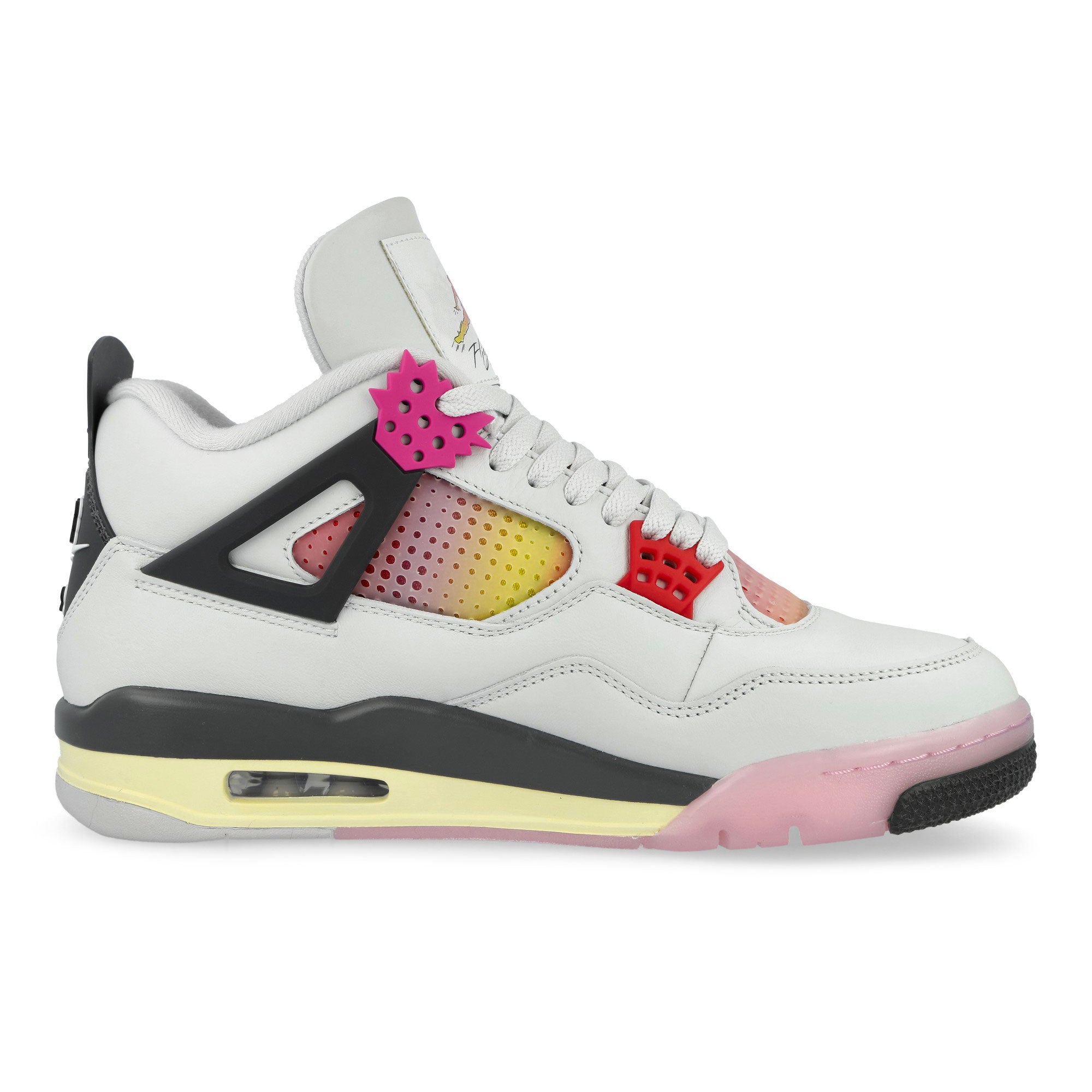 Air Jordan 4 Retro Comic Off White / Fire Pink - Anthracite Mid Top Sneakers JA1135 100 Silhouette | Overkill