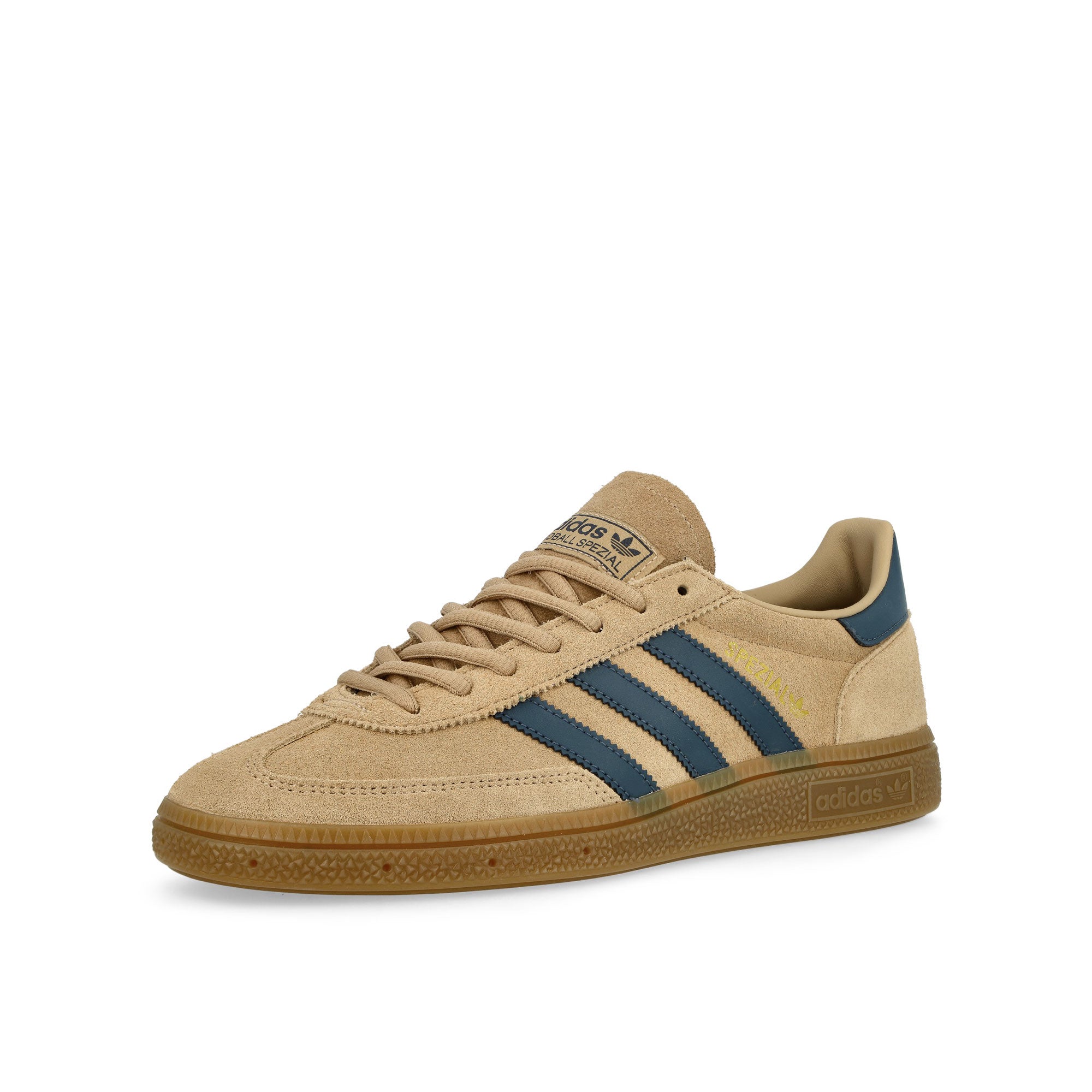 adidas Handball Spezial Warm Sandstone / Preloved Ink / Gold Metallic Low Top Sneakers Close Up | Overkill